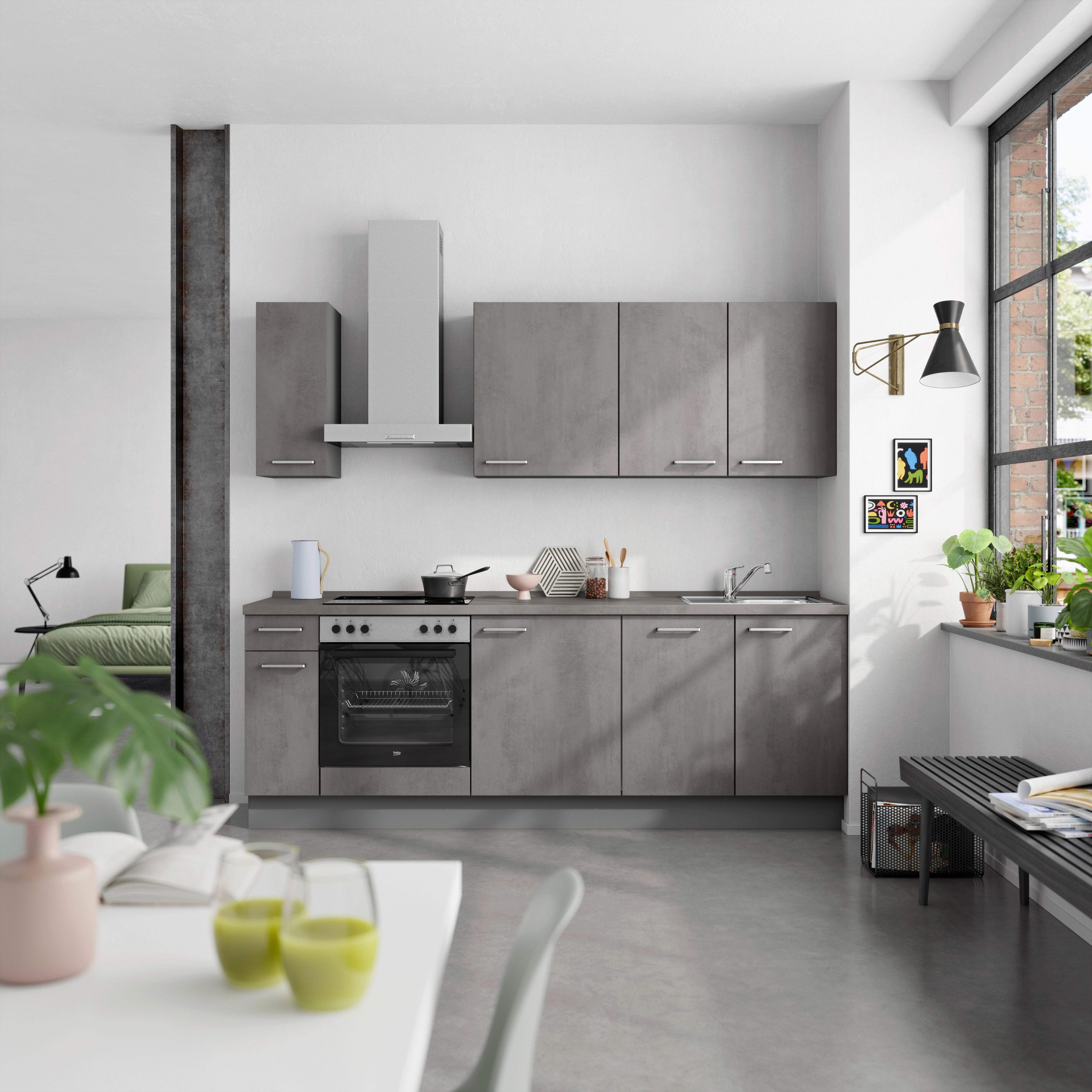 Küchenblock Riva Low m. Geräten Schieferfarben - Schieferfarben/Edelstahlfarben, MODERN, Holzwerkstoff/Metall (240cm) - Nobilia