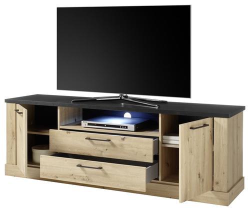 Tv-element Morel, Barva Hrasta, Črna - črna/barve hrasta, Romantika, umetna masa/leseni material (180/61/45cm) - Mömax