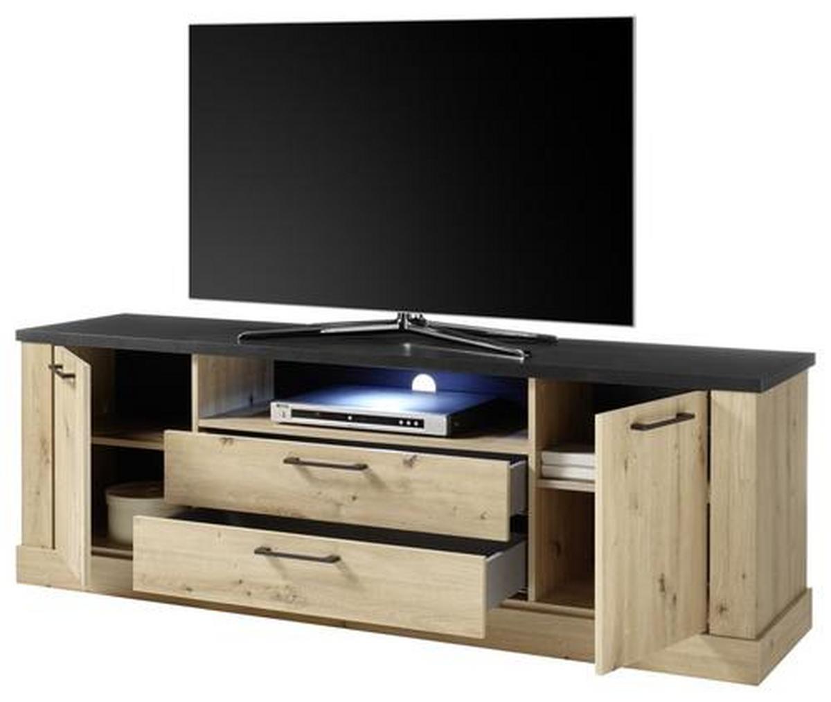 Tv-element Morel, Barva Hrasta, Črna - črna/barve hrasta, Romantika, umetna masa/leseni material (180/61/45cm) - Mömax