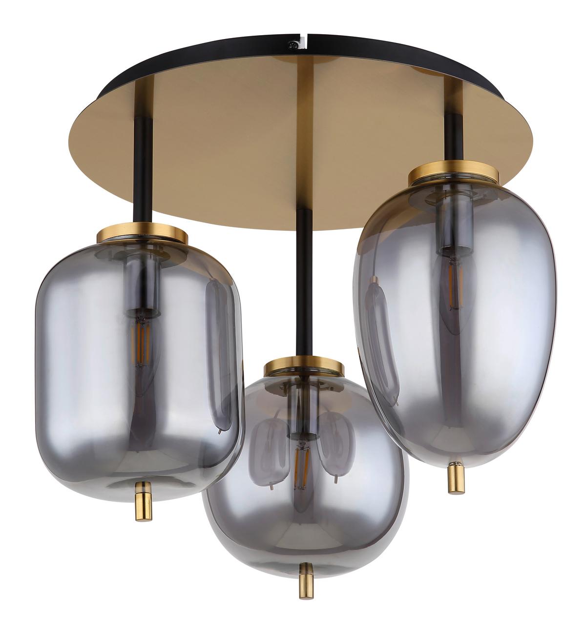 Deckenleuchte Blacky I max. 40 Watt - Messingfarben, Design, Glas/Metall (46/36cm) - Globo