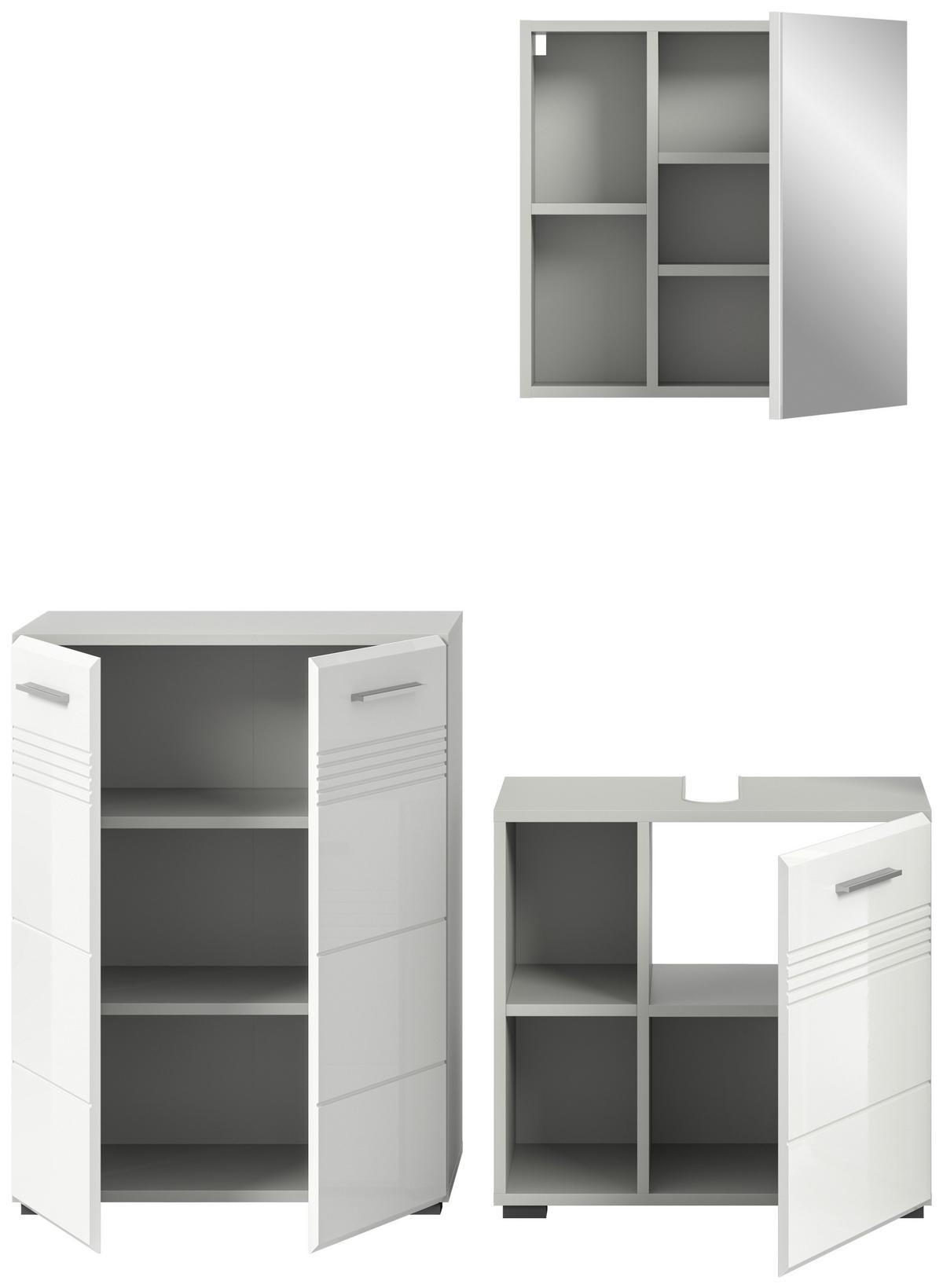 Badezimmer-Set COPA 3-teilig, Grau/Weiß Hochglanz - Chromfarben/Weiß Hochglanz, MODERN, Holzwerkstoff/Kunststoff (120cm) - MID.YOU