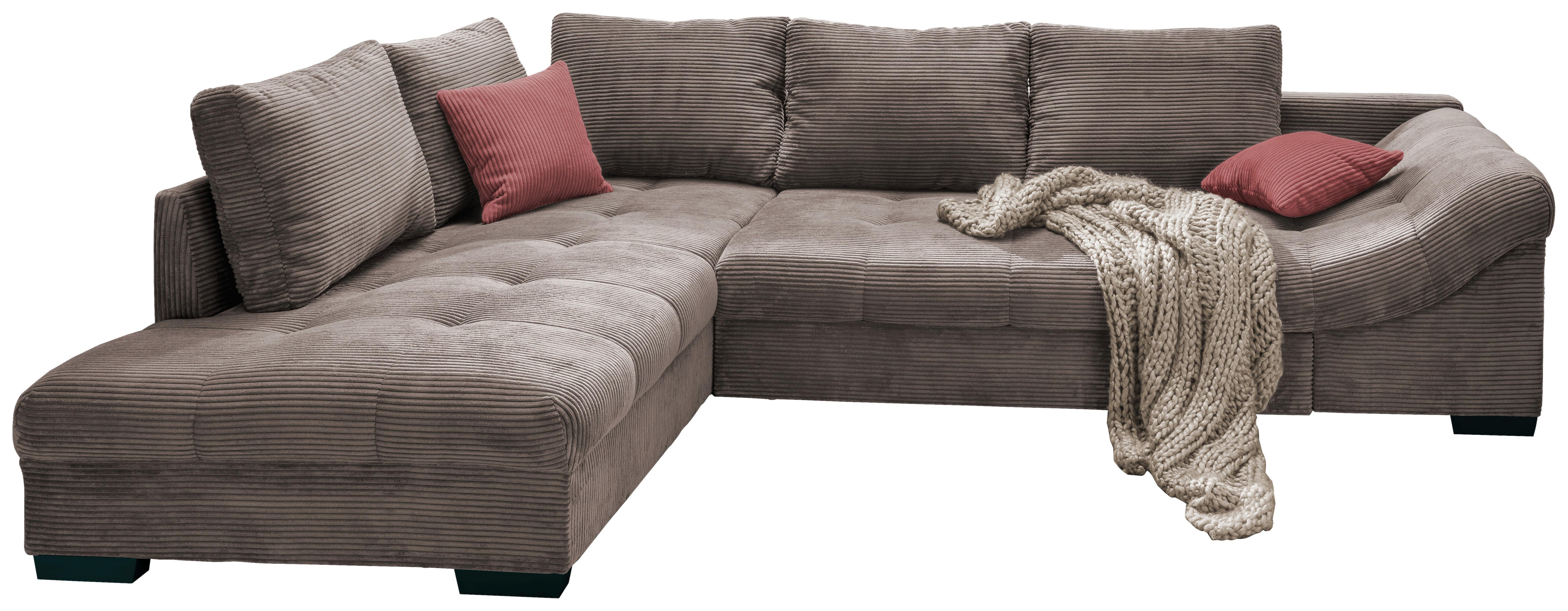 Wohnlandschaft Alvito Braun/Grau Cord - Taupe/Koralle, Design, Holz/Textil (202/298cm) - MID.YOU