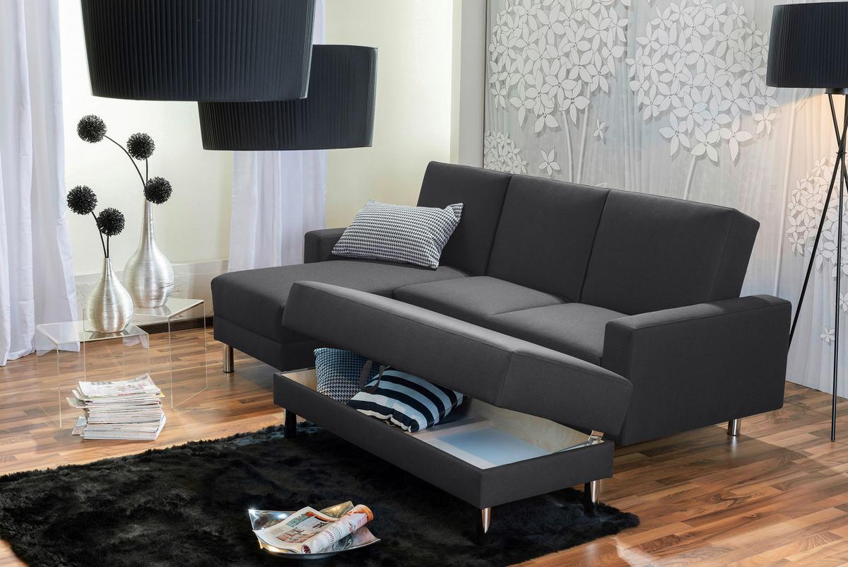 ECKSCHLAFSOFA JUST FASHION - Chromfarben/Graphitfarben, KONVENTIONELL, Textil/Metall (152/230cm) - Max Winzer