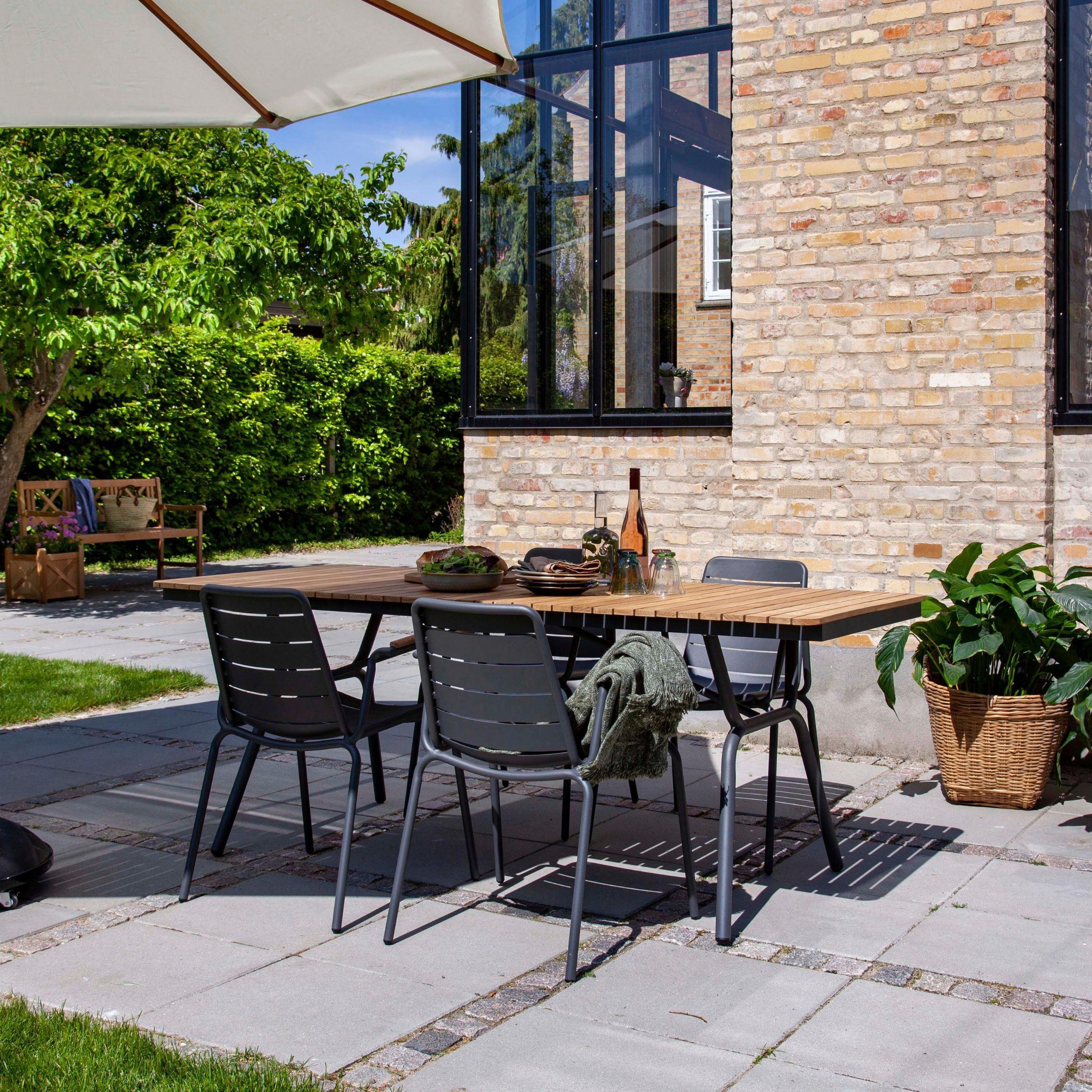 Gartentisch Parc Anthrazit/Teak - Anthrazit/Naturfarben, Natur, Holz/Metall (88/197,5/74cm) - Gardenson