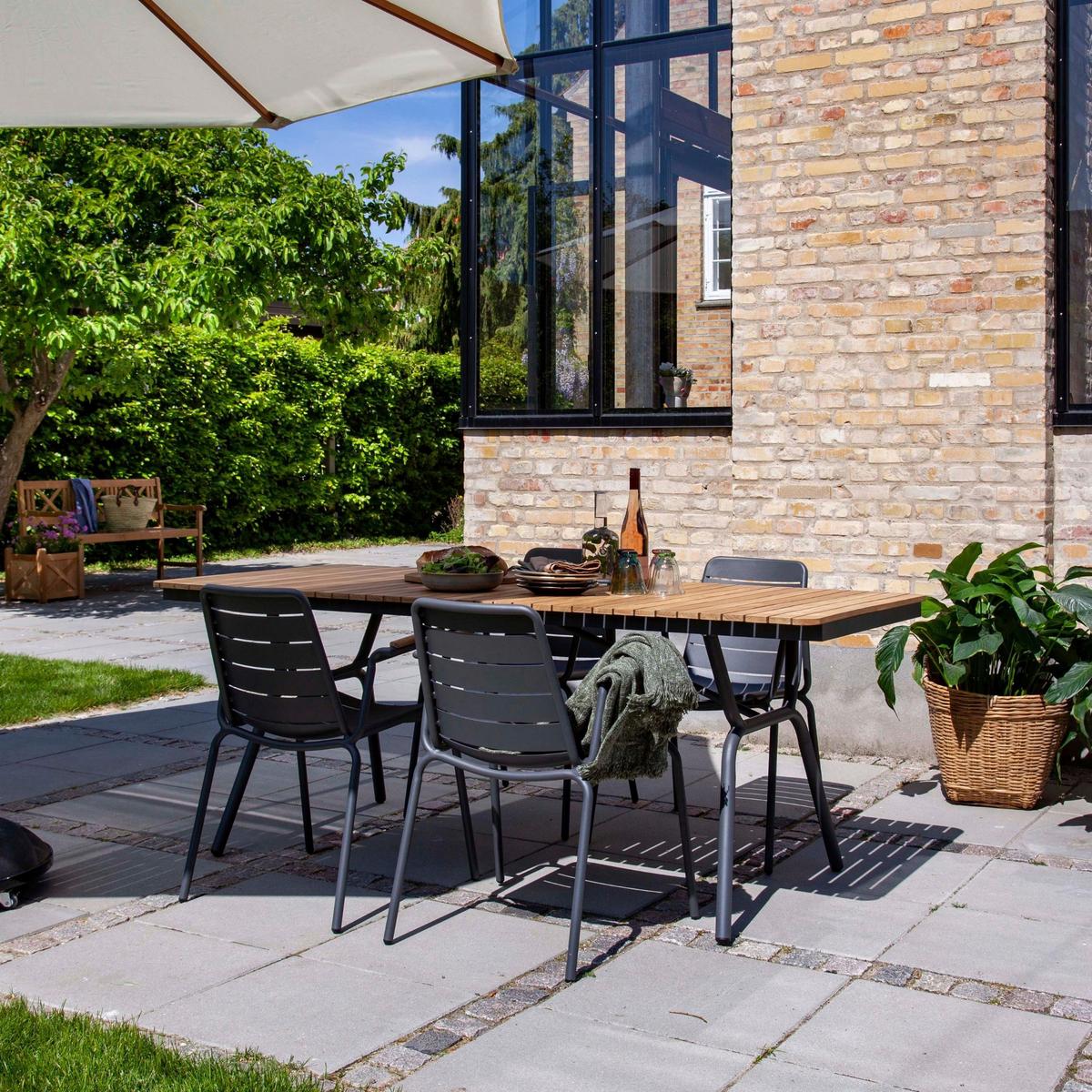 Gartentisch Parc Anthrazit/Teak - Anthrazit/Naturfarben, Natur, Holz/Metall (88/197,5/74cm) - Gardenson