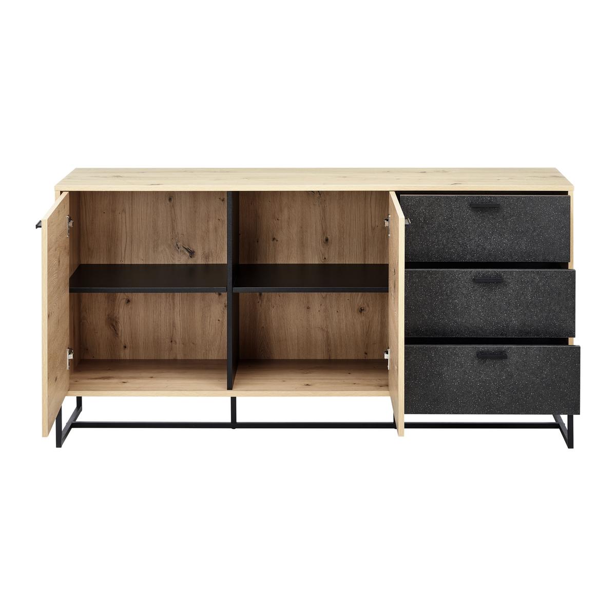 Sideboard “Fosca“ in Eichefarben/Schwarz - Eichefarben/Schwarz, Modern, Metall (148,5/76/40cm) - Bessagi Home