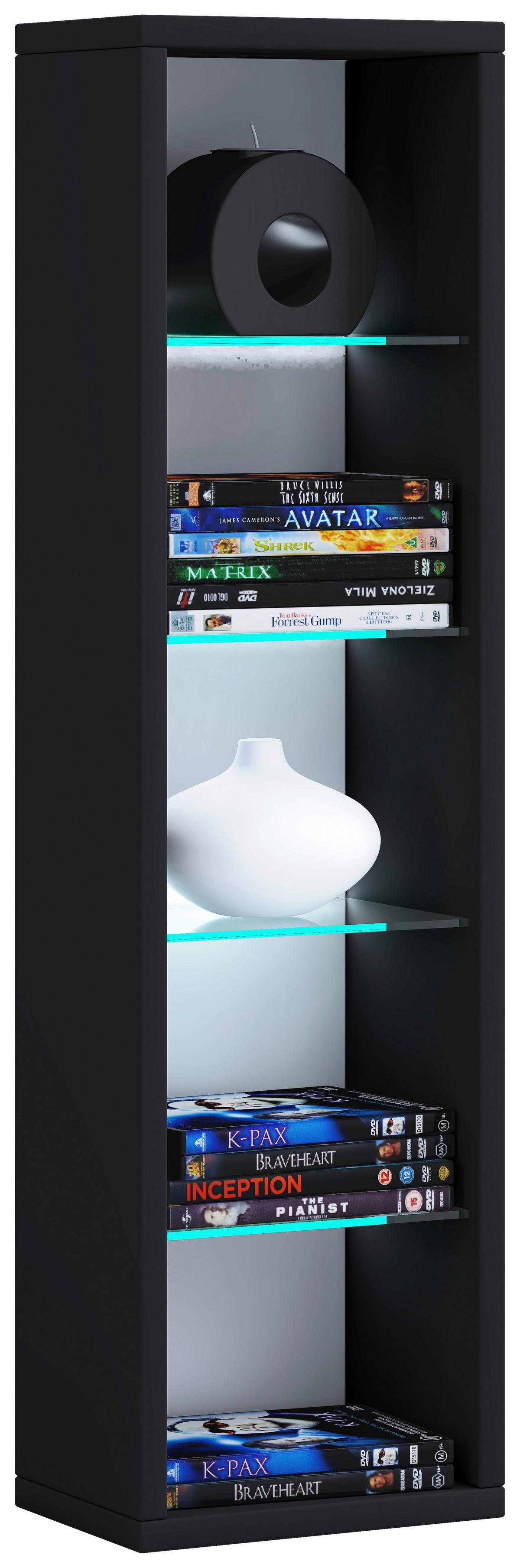 Regal Rasato L, Črna - črna, Basics, steklo/leseni material (21/77/14cm) - MID.YOU