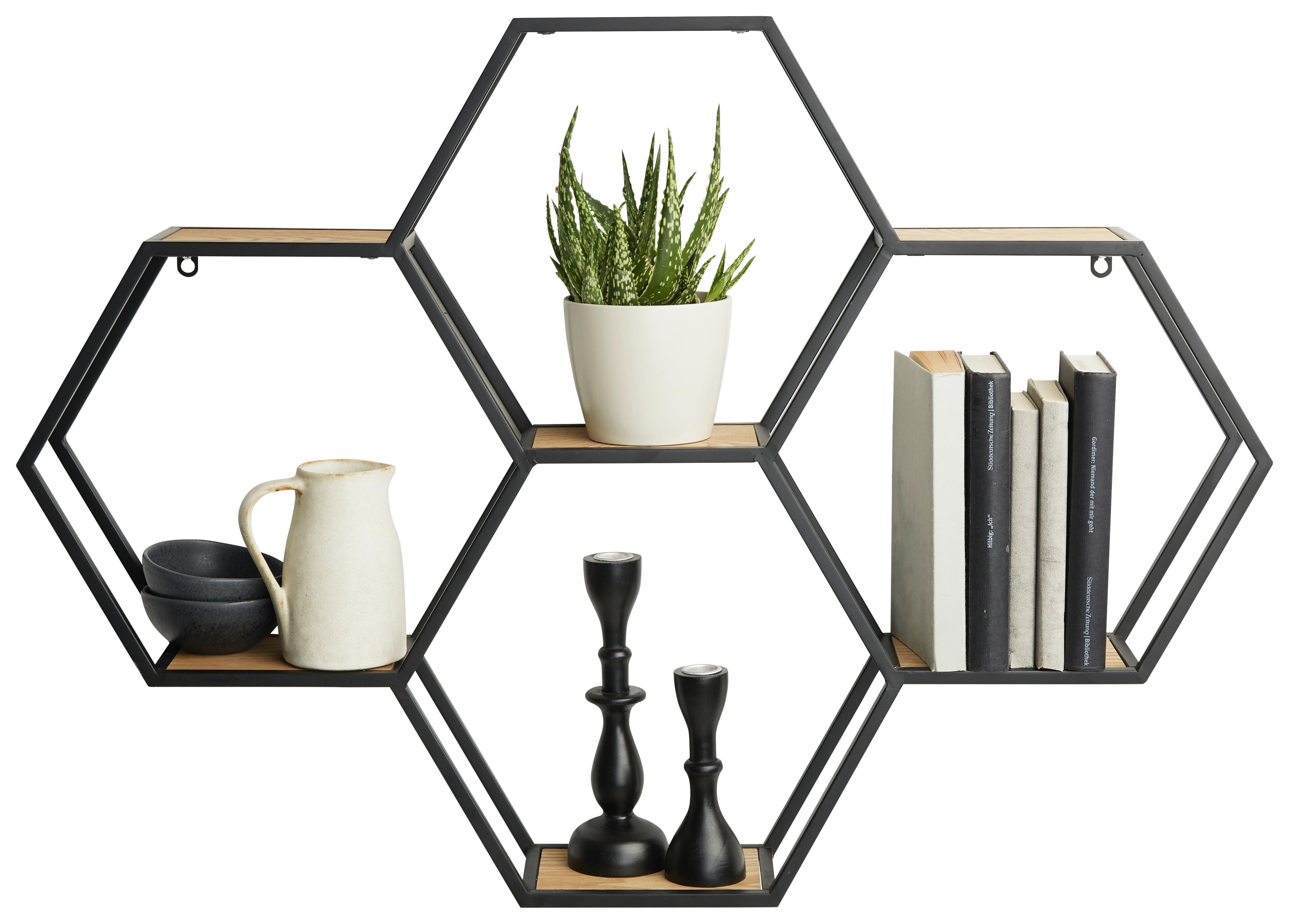 VÄGGHYLLPLAN OLANA - svart/naturfärgad, Lifestyle, metall/trämaterial (88/63/12cm) - Mömax