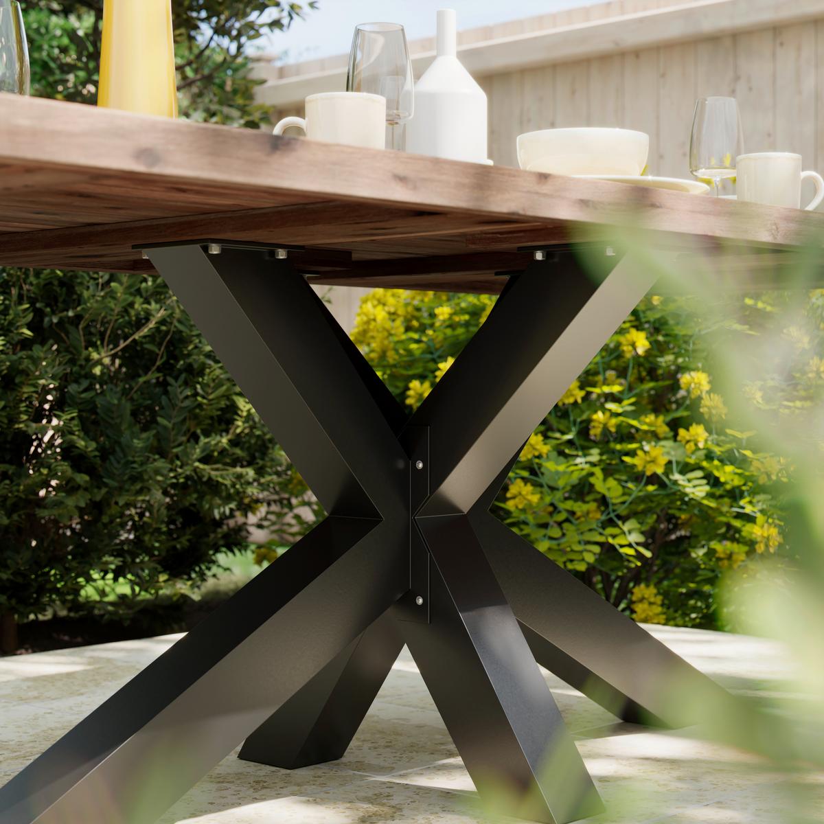 Gartentisch Alena in Akazie ca. 200x100x76cm - Schwarz/Akaziefarben, Natur, Holz/Metall (200/76/100cm) - Mömax