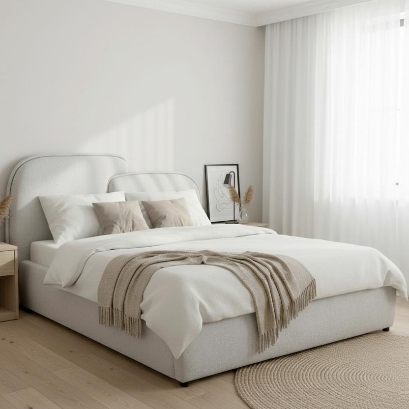 Kárpitozott Ágy Embrace - világosszürke/natúr színű, Modern, textil/fa (160/200cm) - Bessagi Home