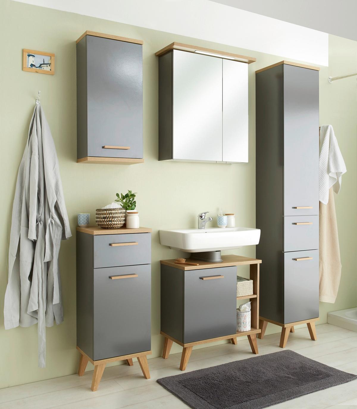 SZAFKA POD UMYWALKĘ QS 924 - kolor dębowy/szary, Konventionell, materiał drewnopochodny (60,5/65,0/33,0cm) - Xora