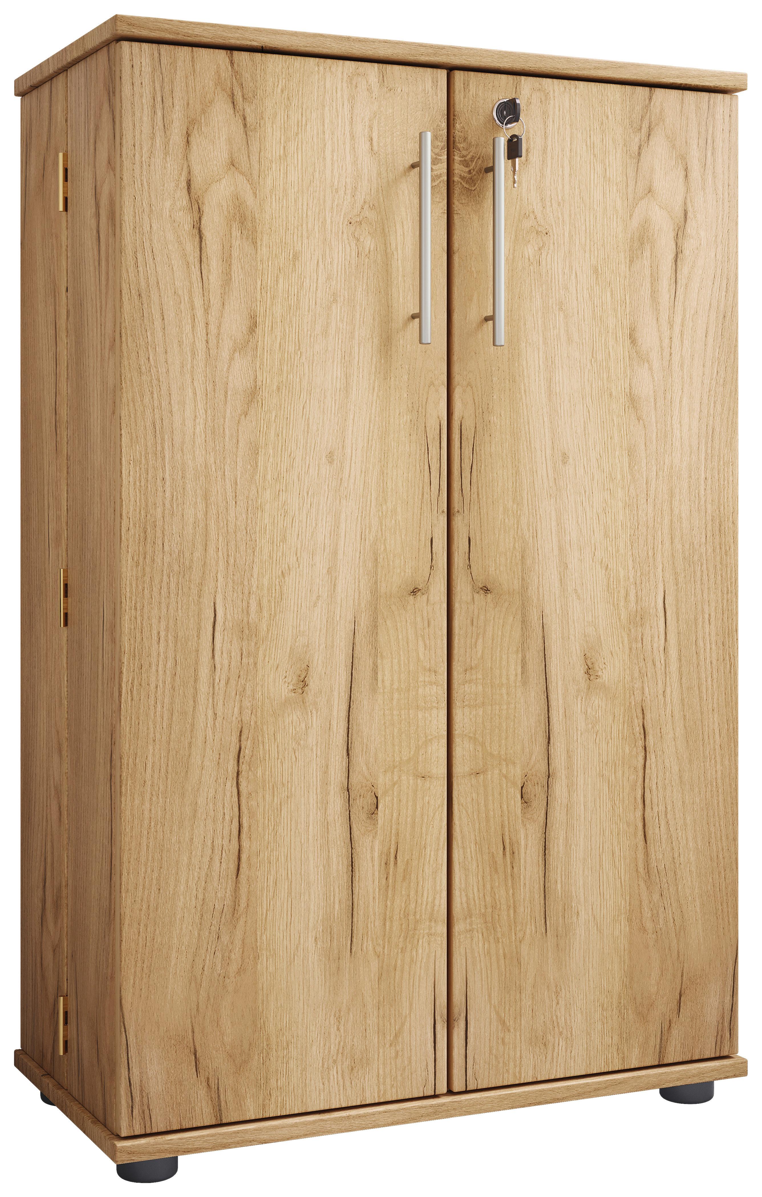 CD-Regal Engalo XL Honigeiche - Honigeiche/Schwarz, Design, Holzwerkstoff/Kunststoff (60/93/31cm) - MID.YOU