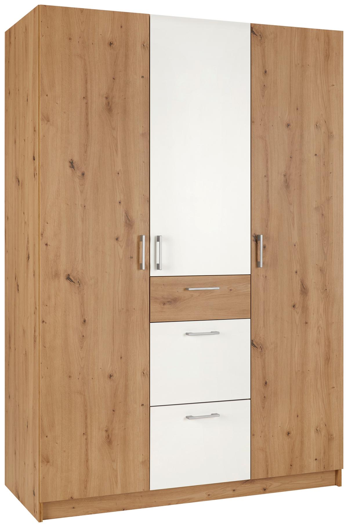 armoire à portes battantes in Weiss/Eichefarben - couleur de chêne/blanc, Konventionell, matière synthétique/matériau de bois (134,4/196,6/53,2cm) - Mömax