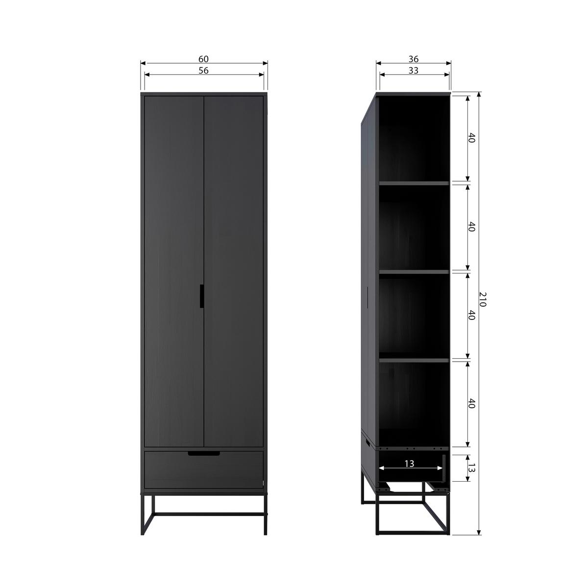 Mehrzweckschrank Silas Schwarz - Schwarz, Design, Holz/Holzwerkstoff (60/210/36cm) - Livetastic