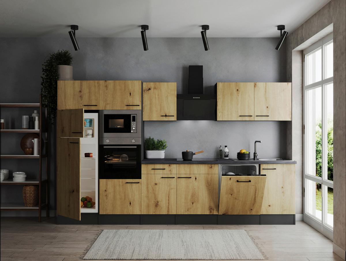 Kuhinjski Blok Z Aparati Oliver, 340cm - črna/siva, Design, kovina/leseni material (340cm) - Respekta