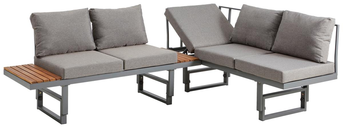 KOMPLET MEBLI TARASOWYCH PARIS - kolor drewna tekowego/szary, Modern, metal/drewno (110/45-63/48cm) - Ambia Garden