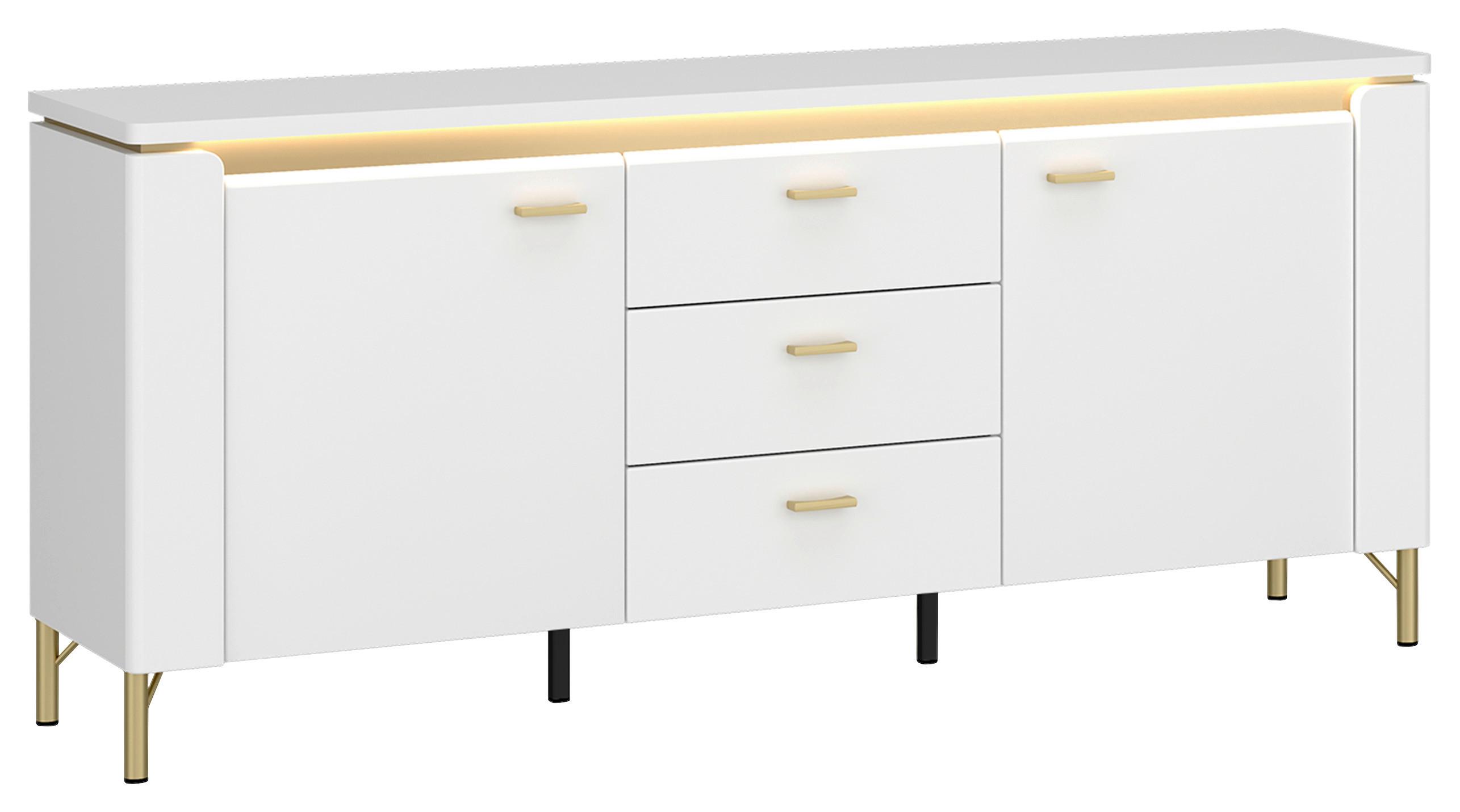 Tv Komoda Lazio - bijela/bijela visoki sjaj, Trend, drvni materijal/metal (155,3/70/40cm) - Modern Living