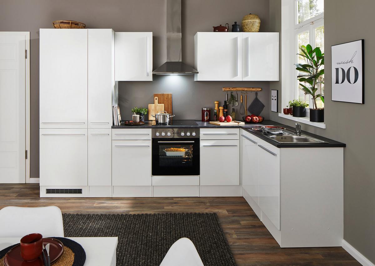 Eckküche Jazz mit Geräten ca.310x175cm Weiß Hochglanz - Weiß Hochglanz/Anthrazit, LIFESTYLE, Holzwerkstoff/Kunststoff (310/175/60/60cm) - P & B