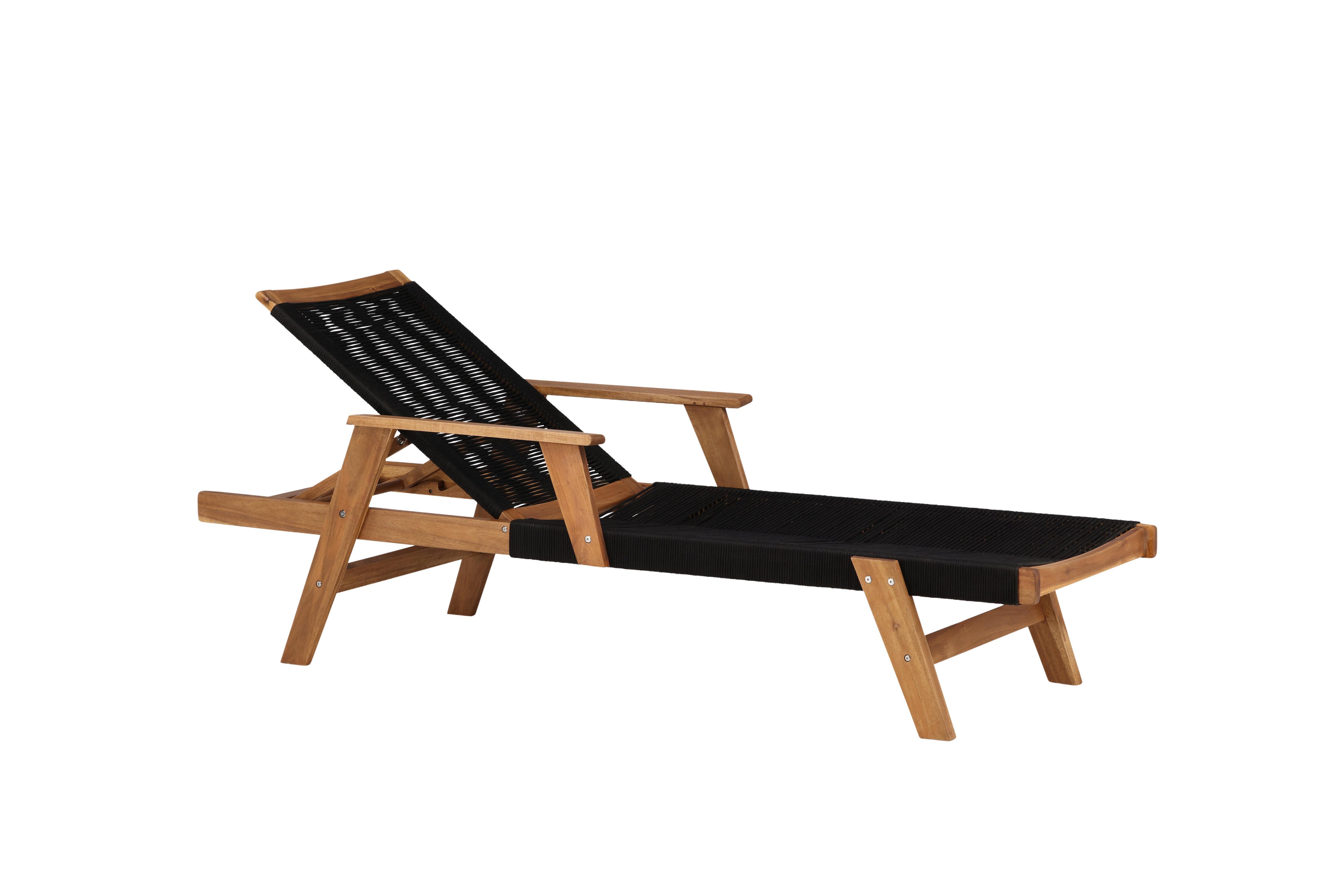 Sonnenliege Little John ca. 73x200 cm Schwarz/Akazie - Schwarz/Akaziefarben, KONVENTIONELL, Holz (73/35/200cm) - Gardenson