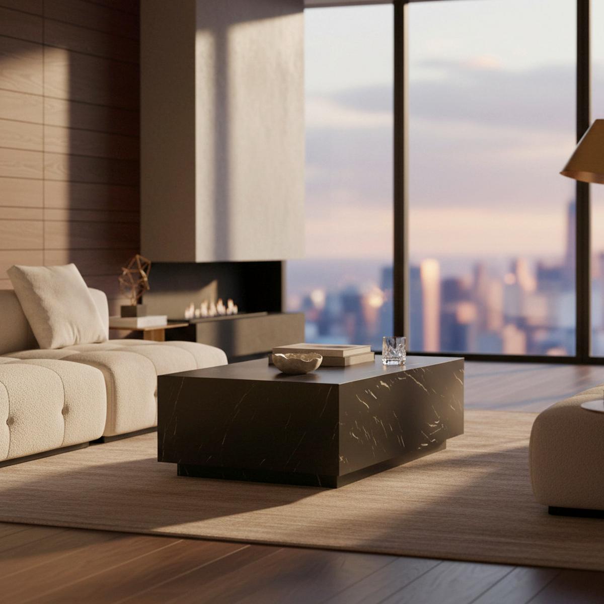 Klubska Miza Ellis, Črna, Videz Marmorja - črna, Moderno, leseni material (120/35/80cm) - Bessagi Home