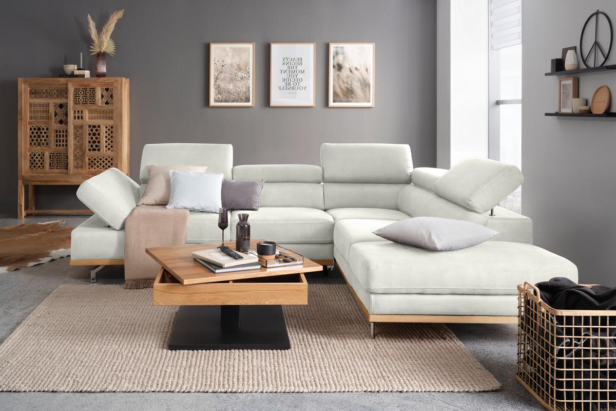 Wohnlandschaft Carmen rechts Weiß - Schwarz/Weiß, MODERN, Leder/Holz (292/72/226cm) - Premium Living