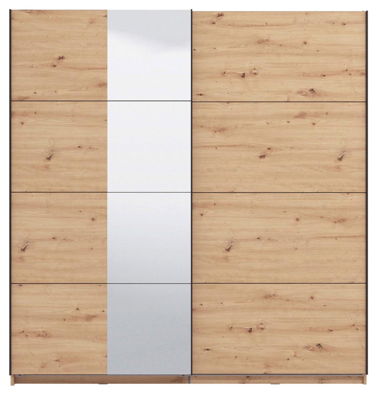 Schwebetürenschrank Gard 200 in Eiche Artisan - Schwarz/Eiche Artisan, KONVENTIONELL, Holzwerkstoff/Metall (195/217/61cm) - Mömax