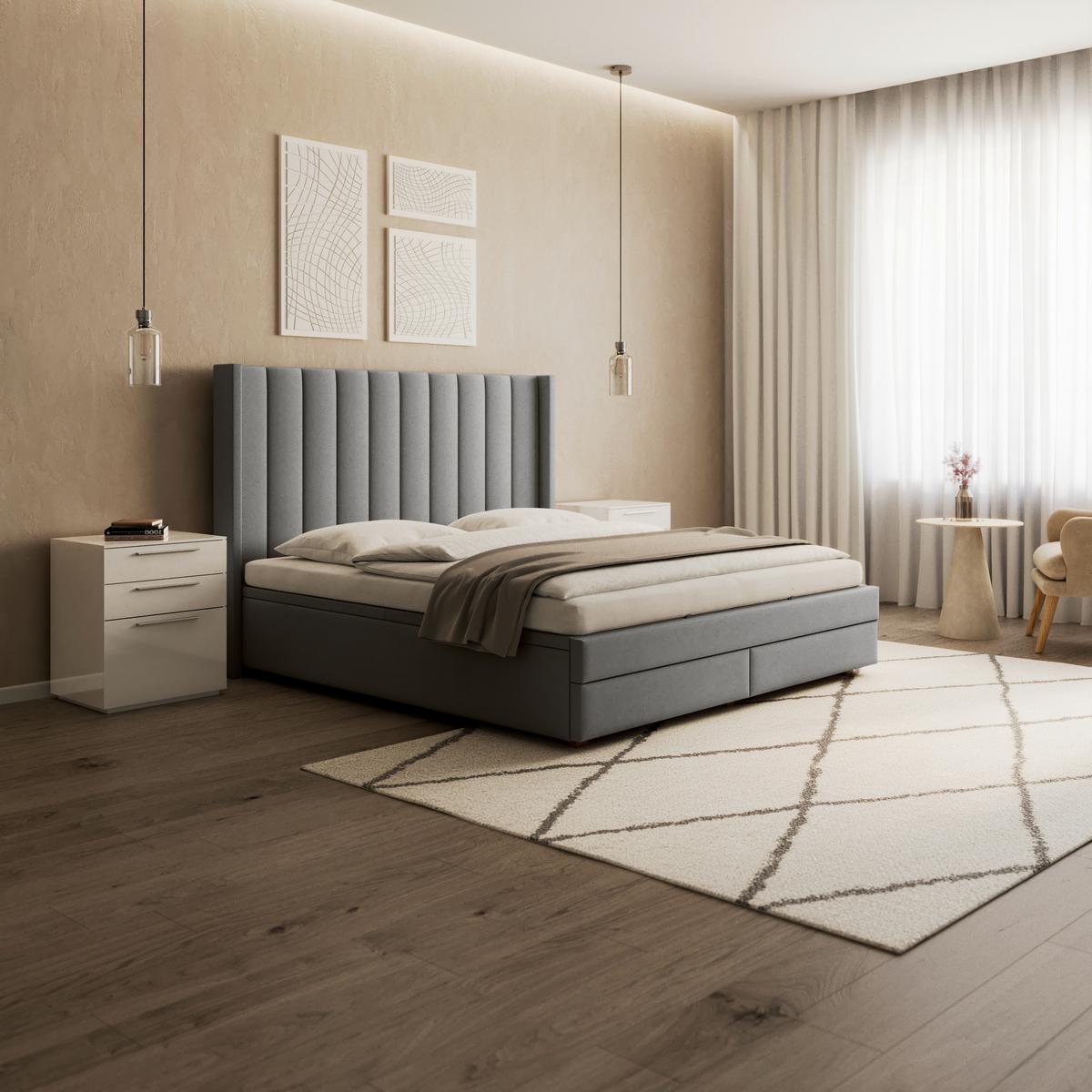 Kárpitozott Ágy Maya - szürke, Modern, textil/fa (180/200cm) - Bessagi Home