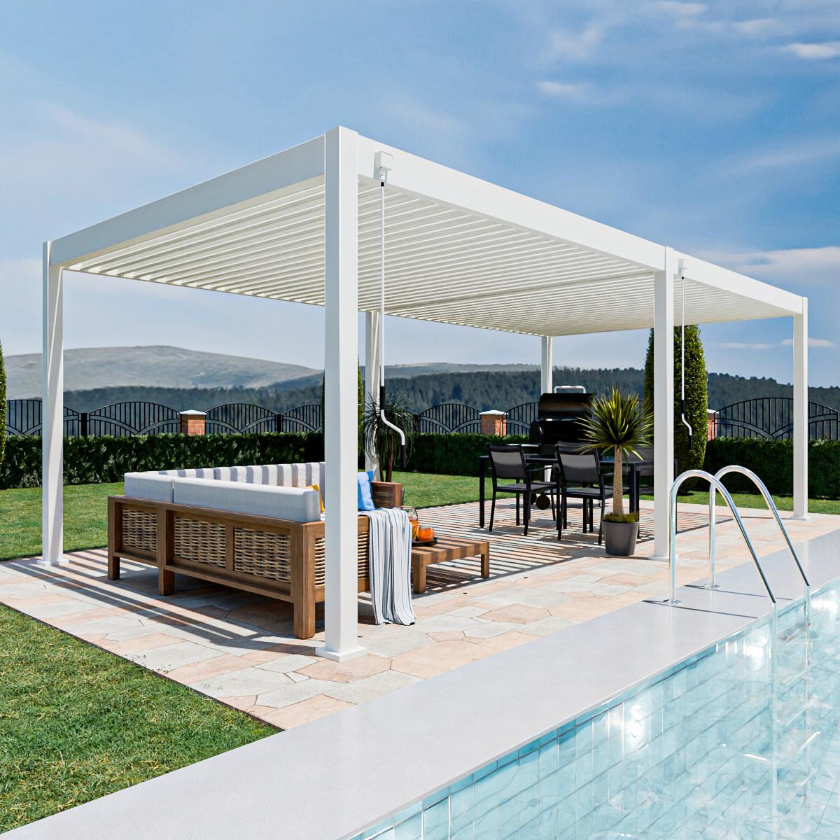 Pergola Superior, Bela, 3,6x7,2m - bela/visoki sijaj, Basics, kovina (360/255/720cm) - Gardenson