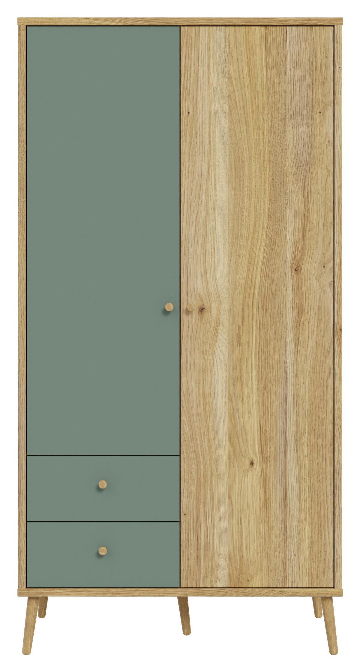 Kleiderschrank Whenua Grün/Eichefarben - Eichefarben/Grün, KONVENTIONELL, Holz/Holzwerkstoff (95/186/52cm) - Mömax
