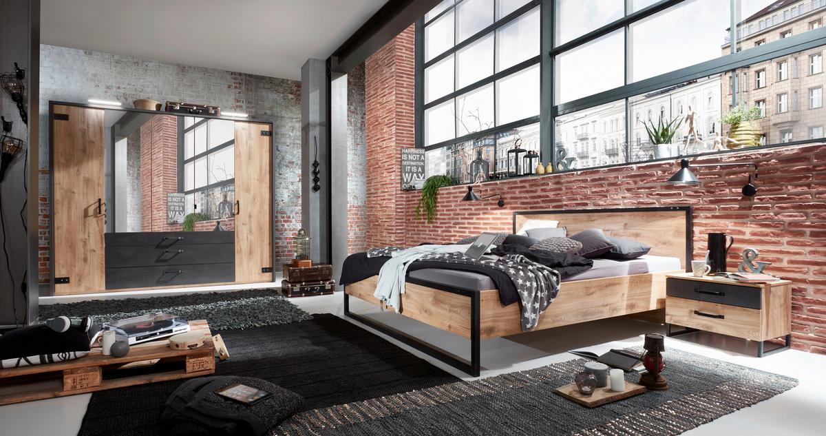 DULAP USI ROTATIVE DETROIT - culoare lemn stejar/grafit, Basics, material pe bază de lemn (250/216/58cm) - Modern Living