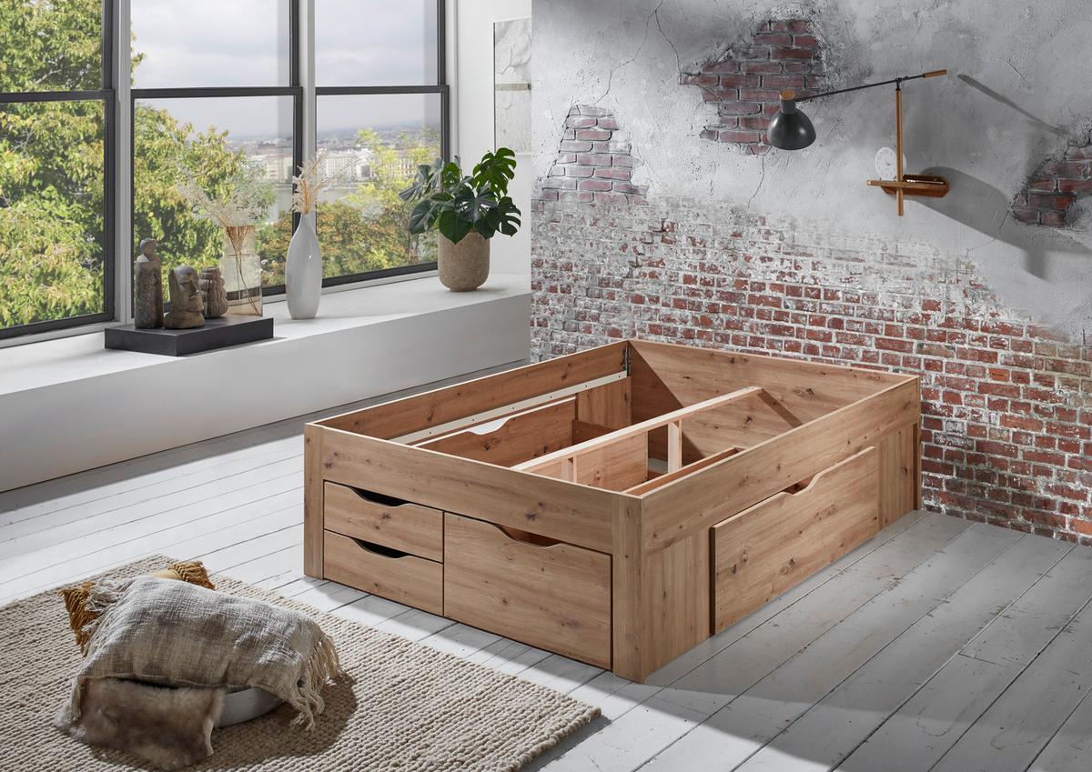 Staumraumbett Noah in Eiche Artisan ca. 140x200cm - Eiche Artisan, Konventionell, Holzwerkstoff (140/200cm) - Mömax
