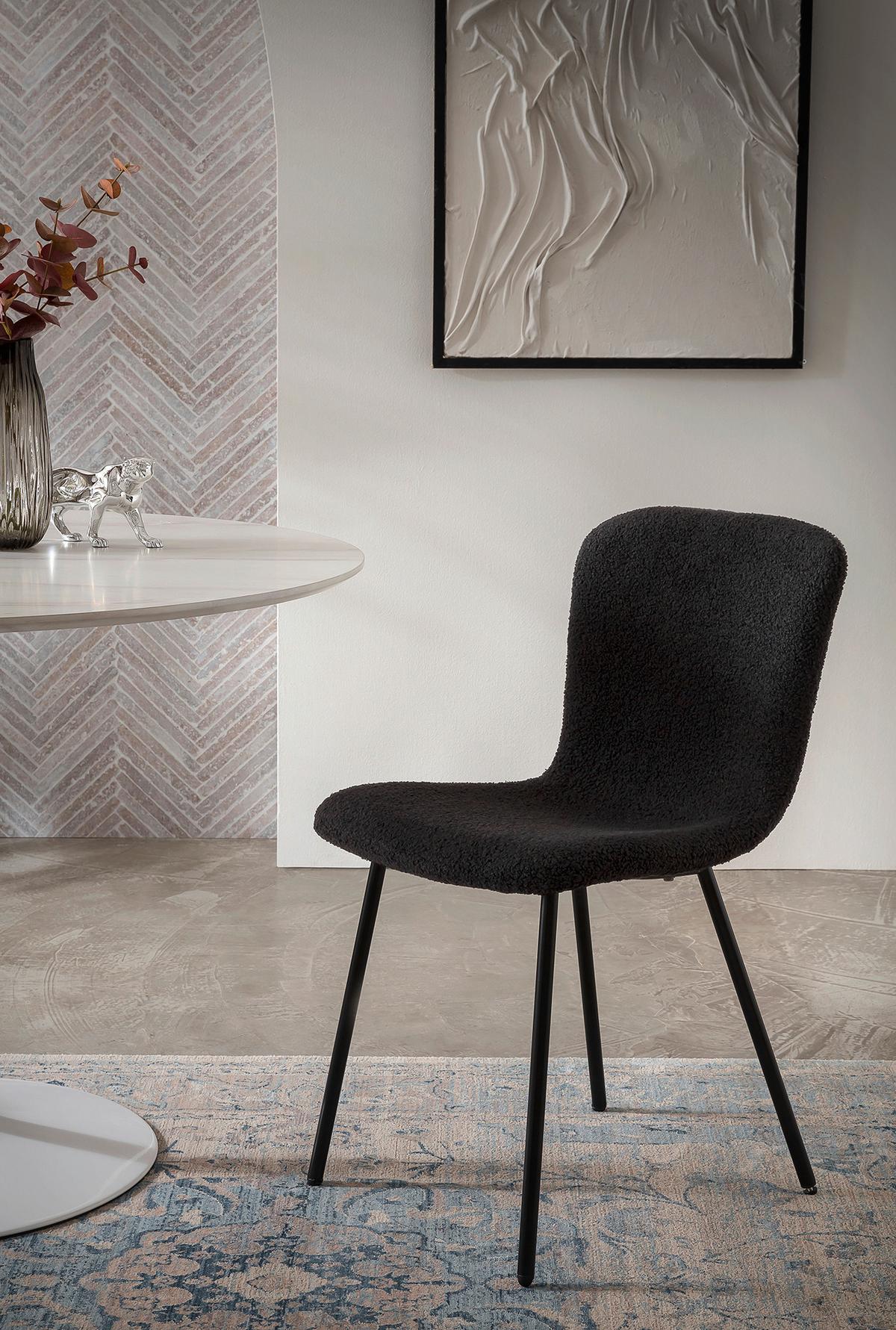 Set Stolov Bouclé, Črna, 4-Delni - črna, Moderno, kovina/tekstil (44/79/52cm) - Livetastic