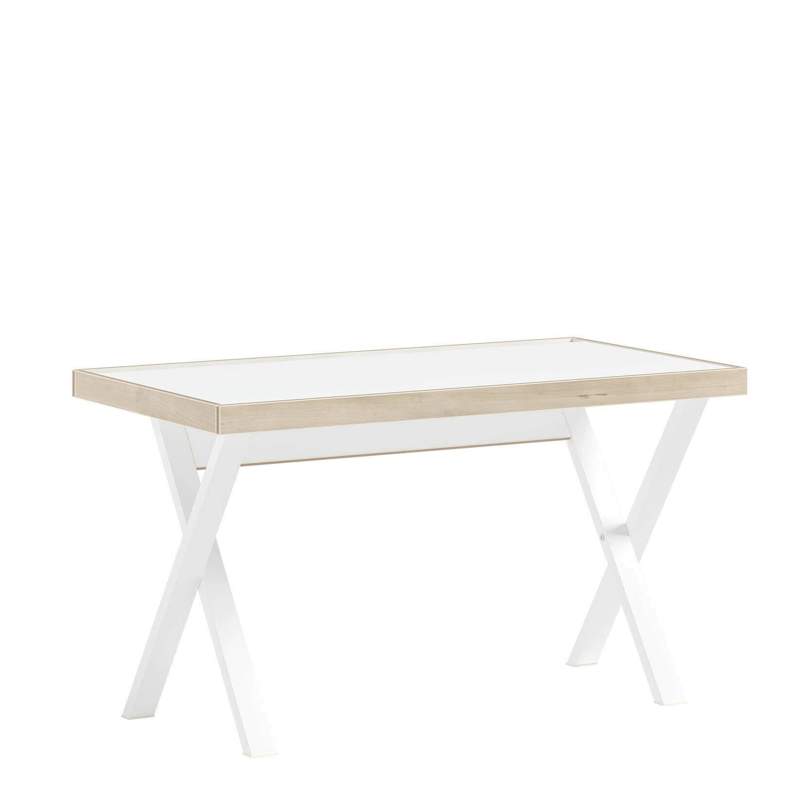 Íróasztal Modera Young - fehér/világosbarna, Modern, faalapú anyag/fém (130/75/71cm)