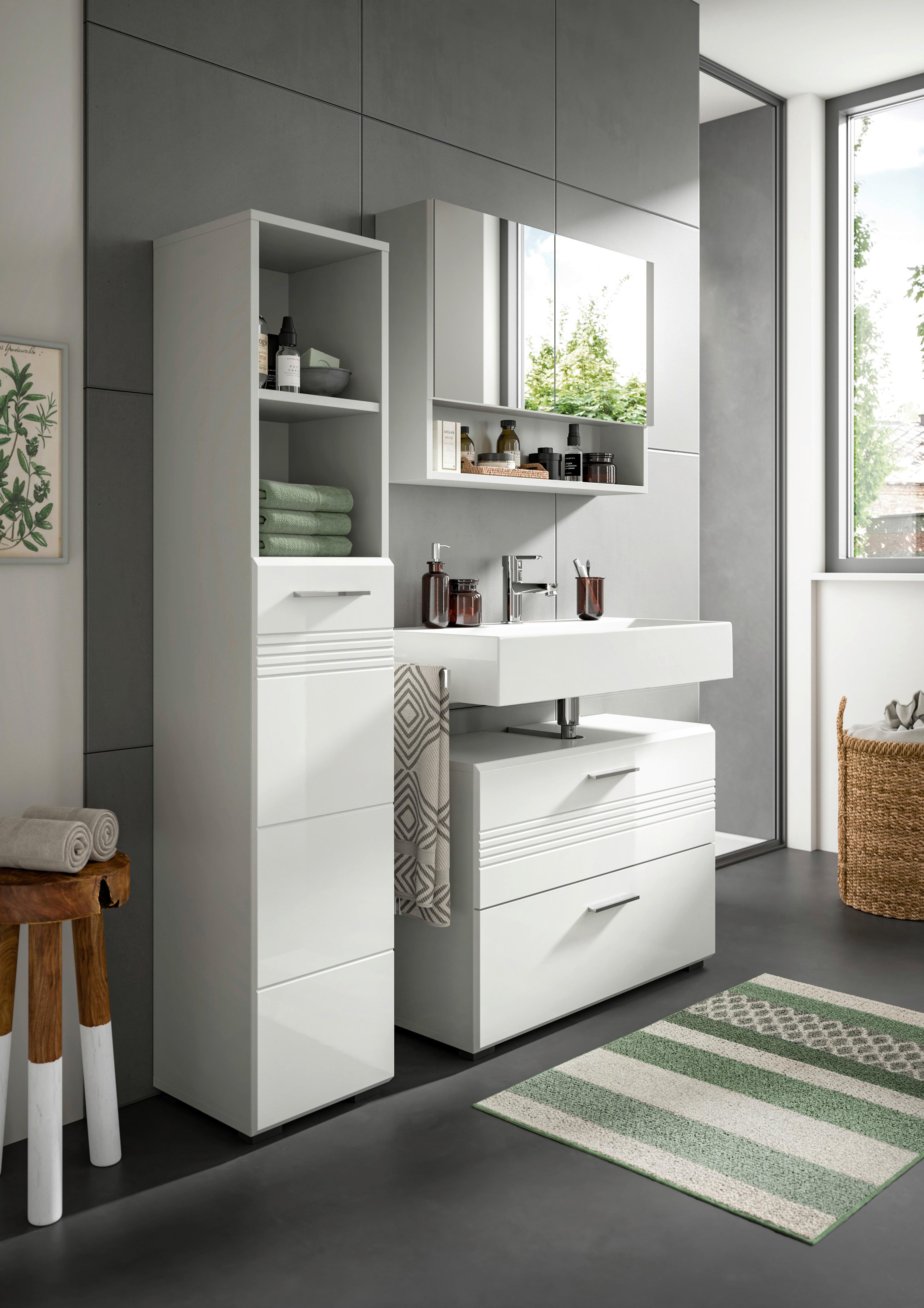 Waschbeckenunterschrank Copa ca. 80x56 cm Weiß/Grau - Chromfarben/Weiß Hochglanz, MODERN, Holzwerkstoff/Kunststoff (80/56/32cm) - MID.YOU