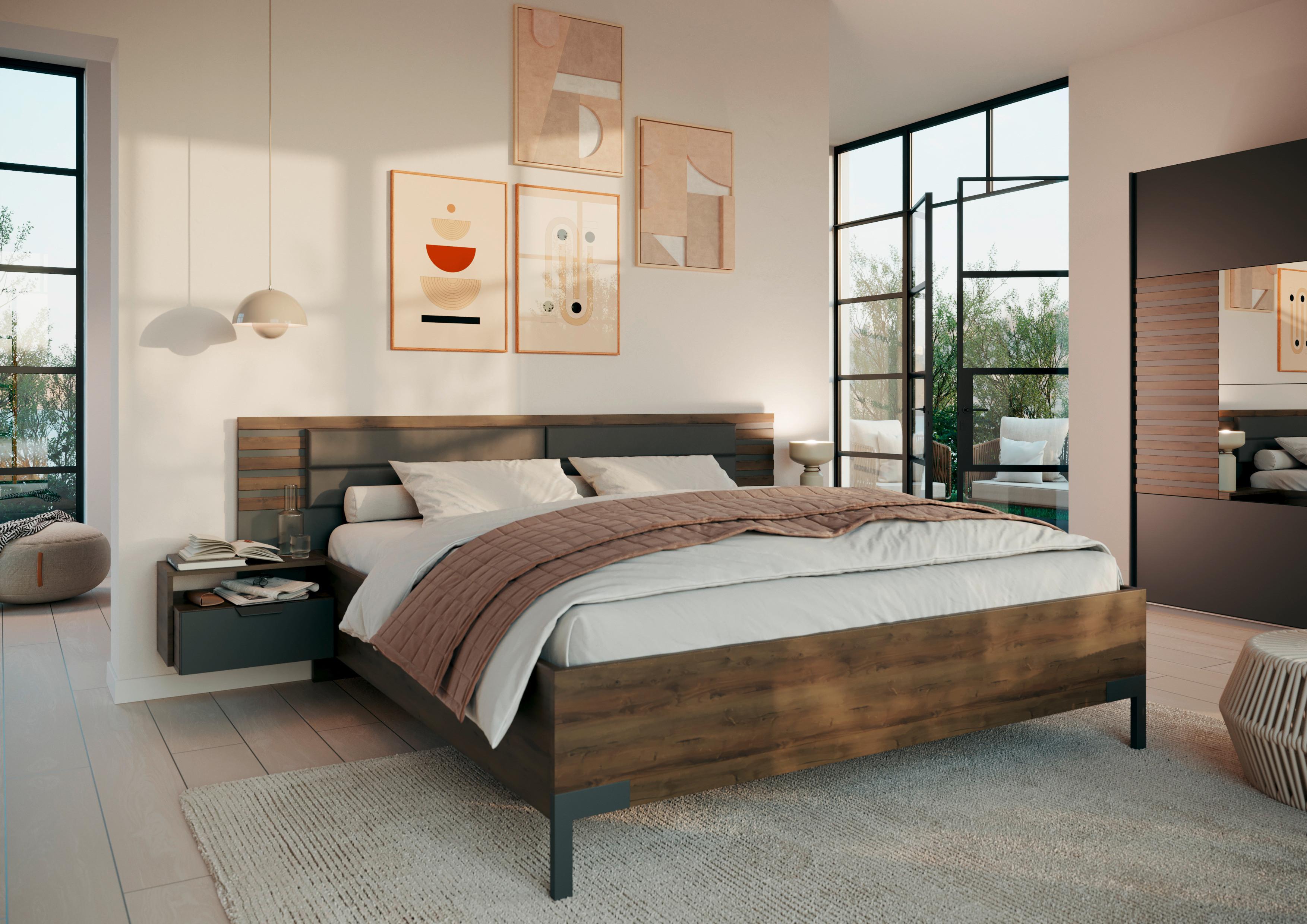 Bettanlage Barea ca. 180x200 cm Grau/Eiche dunkel - Eiche dunkel/Dunkelgrau, MODERN, Holzwerkstoff/Textil (180/200cm) - Rauch Möbel