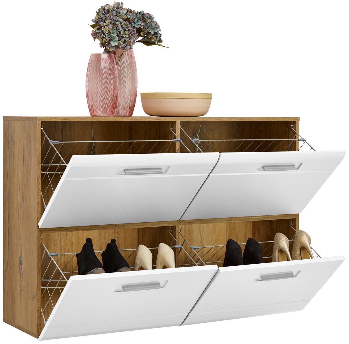 Dulap pentru pantofi Auris - alb/culoare lemn stejar, Modern (120/82,7/37,1cm) - Modern Living