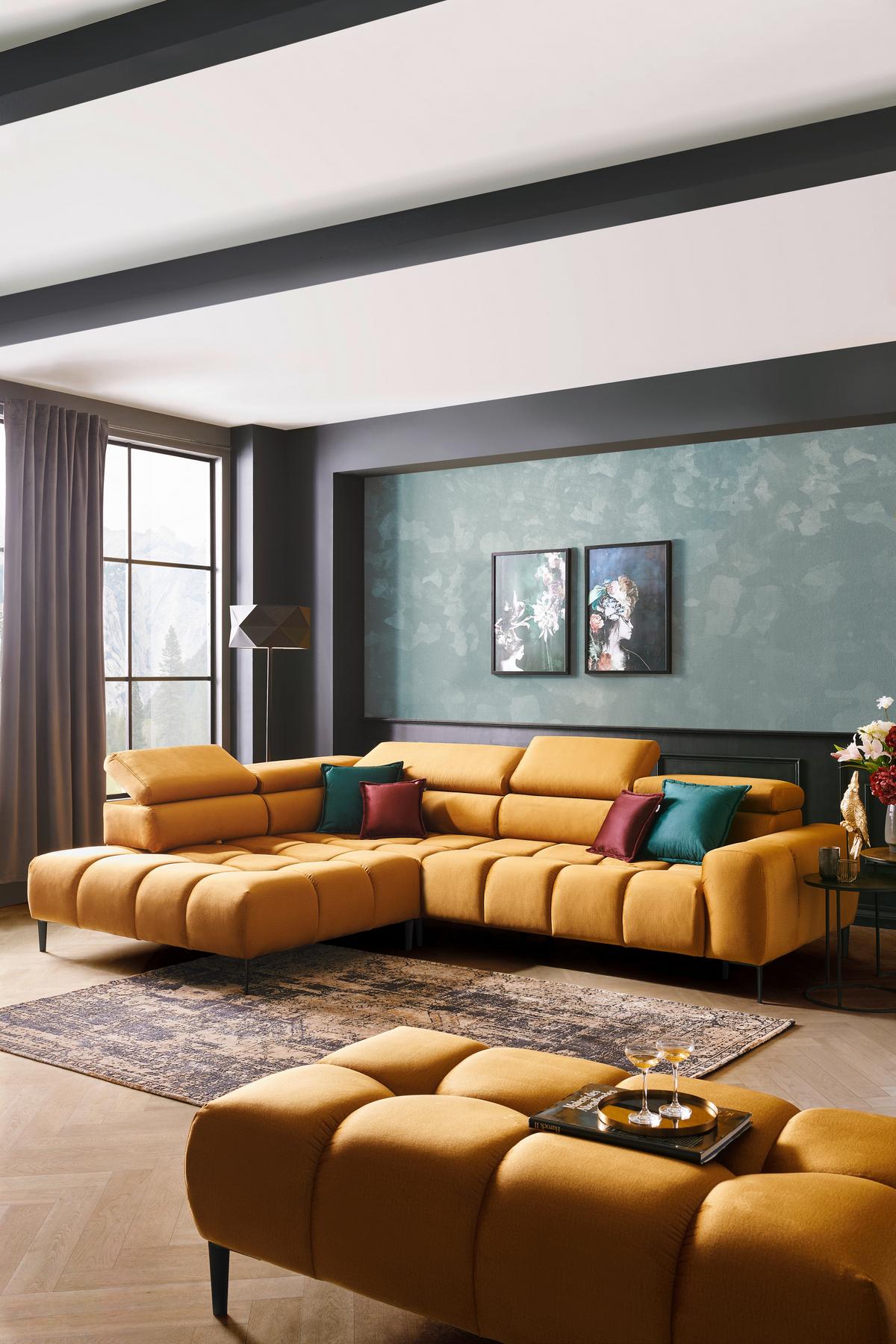 Kutna Garnitura Imperia - curry žuta/crna, Design, tekstil/metal (216/300cm) - Modern Living