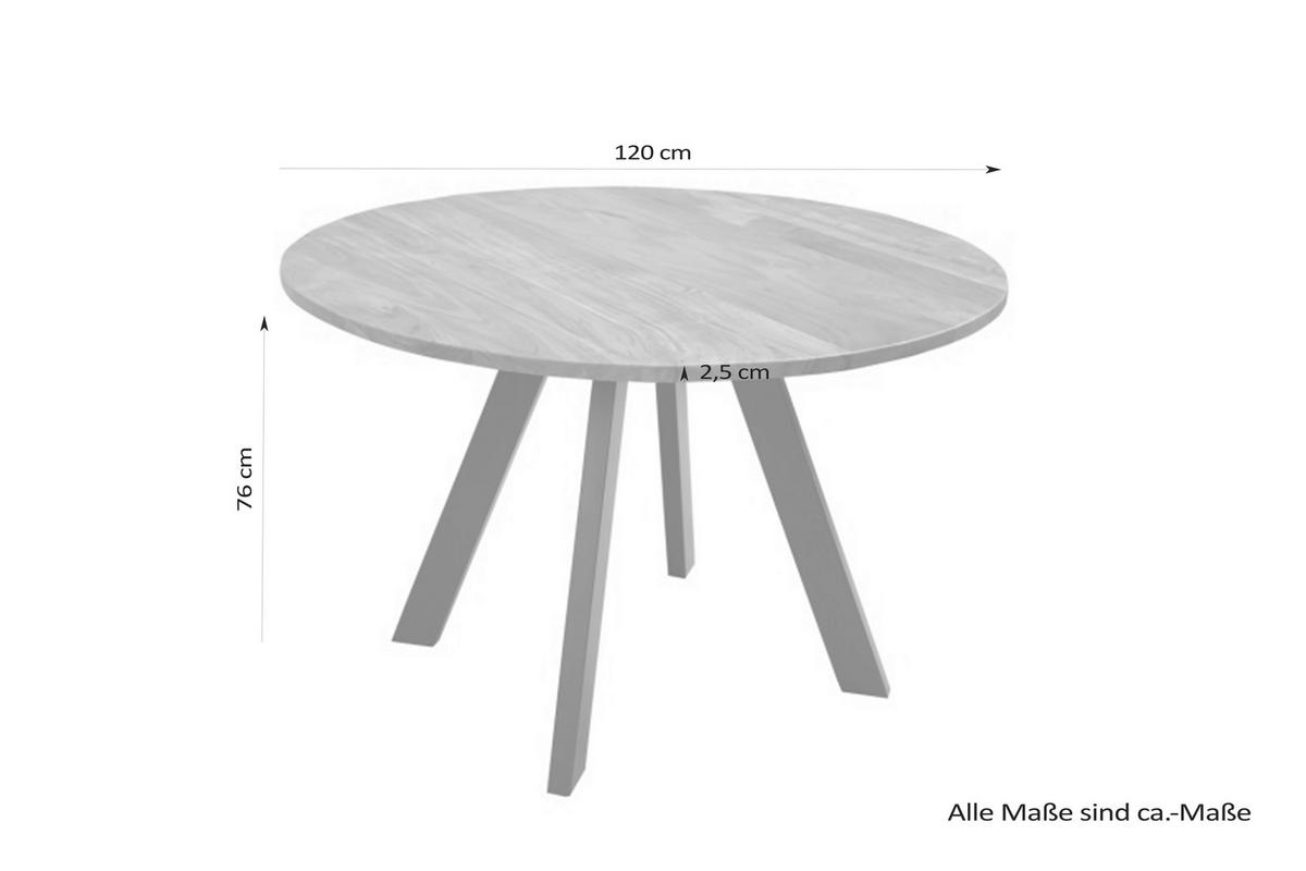 Esstisch Tara Akazie Echtholz rund D: ca. 120 cm - Schwarz/Akaziefarben, MODERN, Holz/Metall (120/120/76cm) - MID.YOU