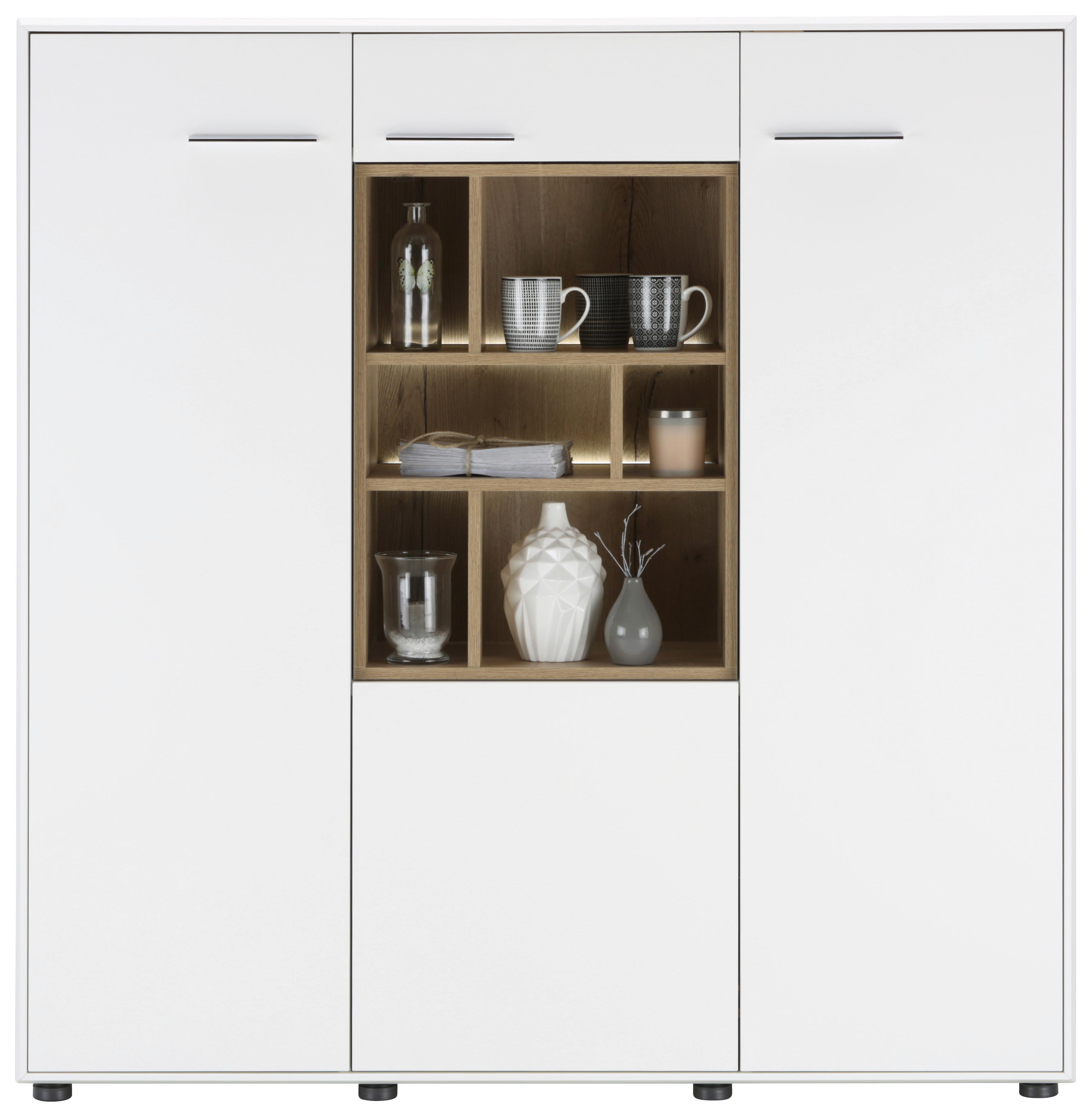 Visoka Komoda Malmö - barve nerjavečega jekla/črna, Moderno, kovina/umetna masa (144/147/42cm) - Premium Living