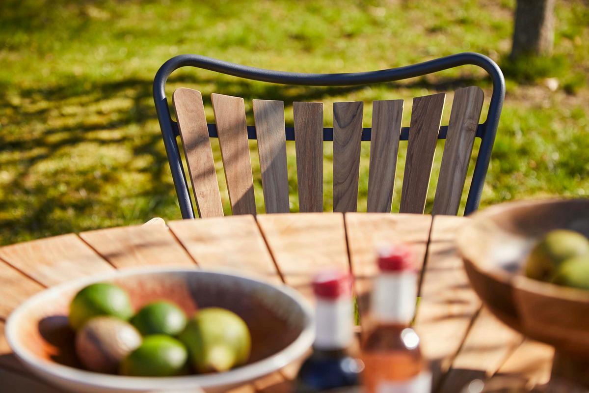 Gartentisch Ellen Anthrazit/Teak - Anthrazit/Teakfarben, Natur, Holz/Metall (130/130/74cm) - Gardenson