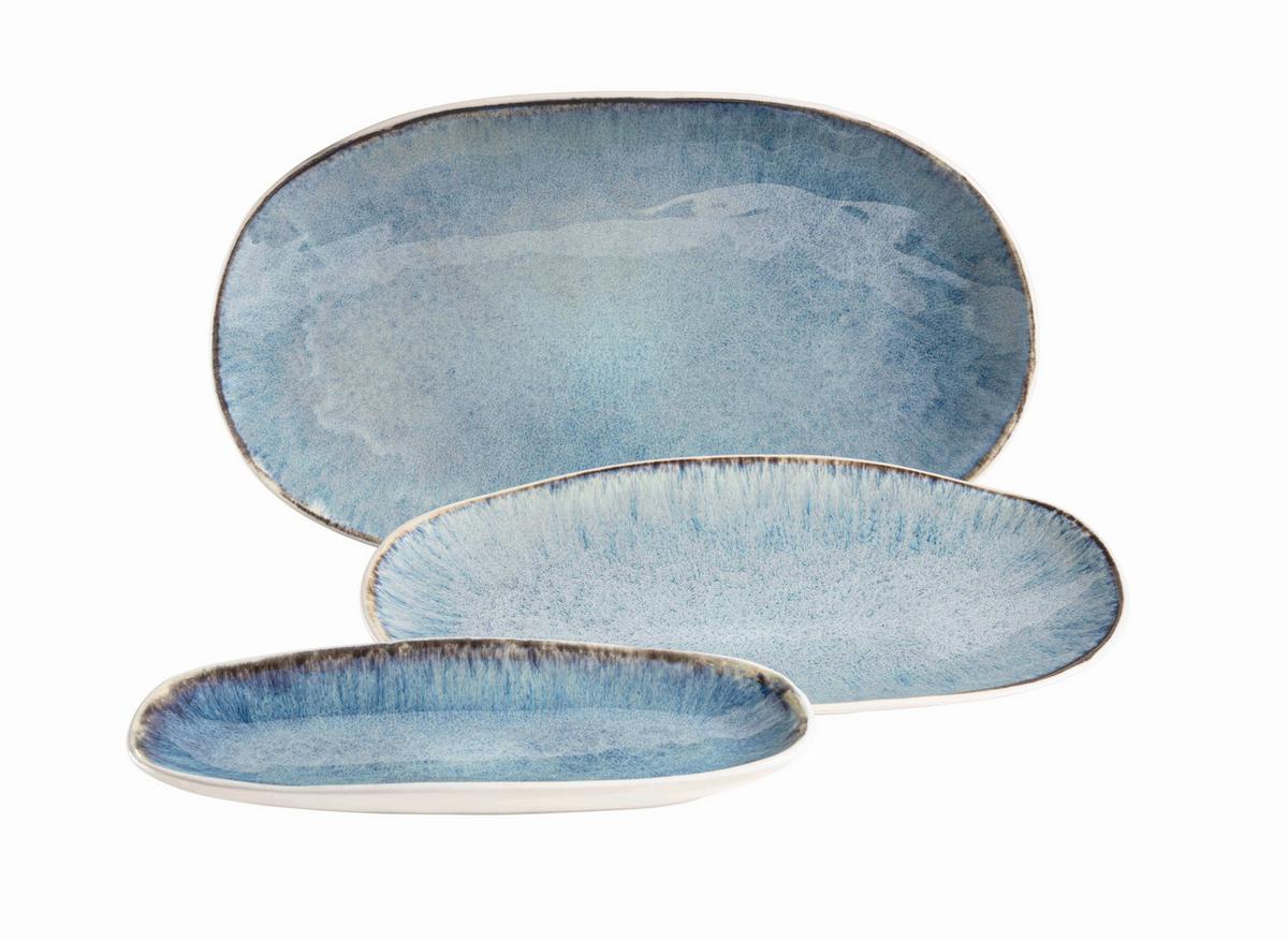 SERVIERPLATTEN-SET 931918 BLAU POSTSICHER - Blau, Basics, Keramik - Mäser
