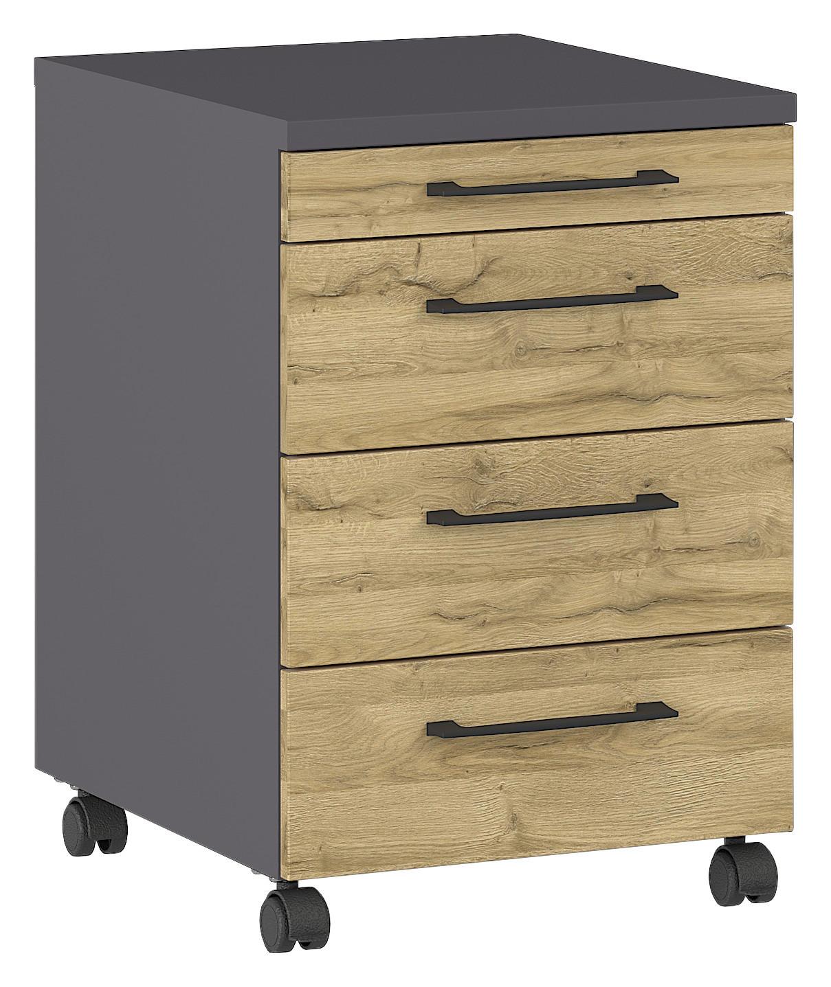 ROLLCONTAINER GW-PROFI 2.0 - Eichefarben/Schwarz, KONVENTIONELL, Holzwerkstoff/Kunststoff (42/61/49cm) - Germania