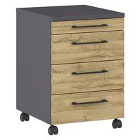 ROLLCONTAINER GW-PROFI 2.0 - Eichefarben/Schwarz, KONVENTIONELL, Holzwerkstoff/Kunststoff (42/61/49cm) - Germania