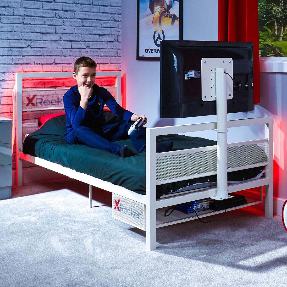 Gamingbett Basecamp 90x190cm Ohne TV Weiß - Weiß, MODERN, Metall (90/190cm) - X Rocker
