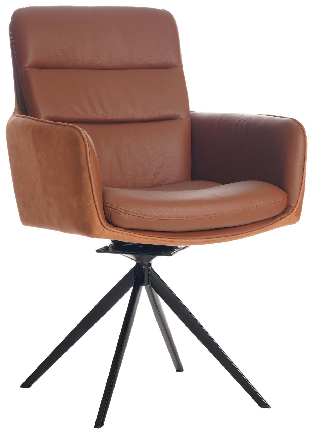 KRZESŁO Z PODŁOKIETNIKAMI MITO -EXKLUSIV- - czarny/koniak, Design, skóra/metal (58/89/67cm) - Xora