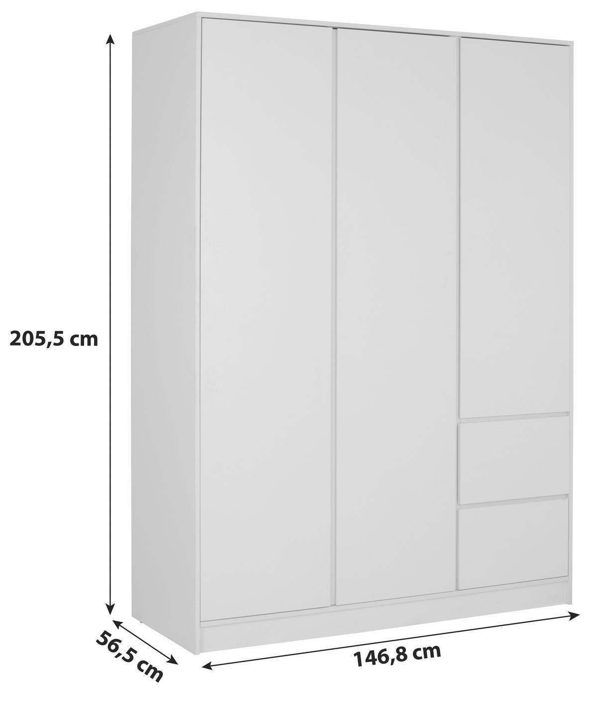 Omara Za Oblačila Basit, Bela - bela, Konvencionalno, leseni material (146,8/205,5/56,6cm)
