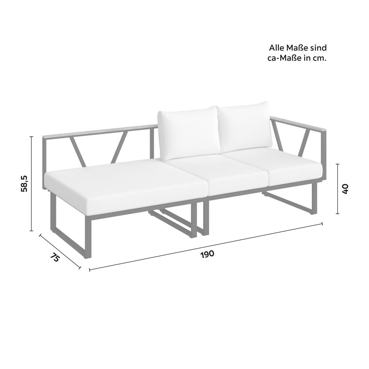 Loungegarnitur Loretta Creme Metall/Holz/Outdoorstoff - Creme/Schwarz, MODERN, Holz/Textil (80/75/80cm) - Bessagi Garden