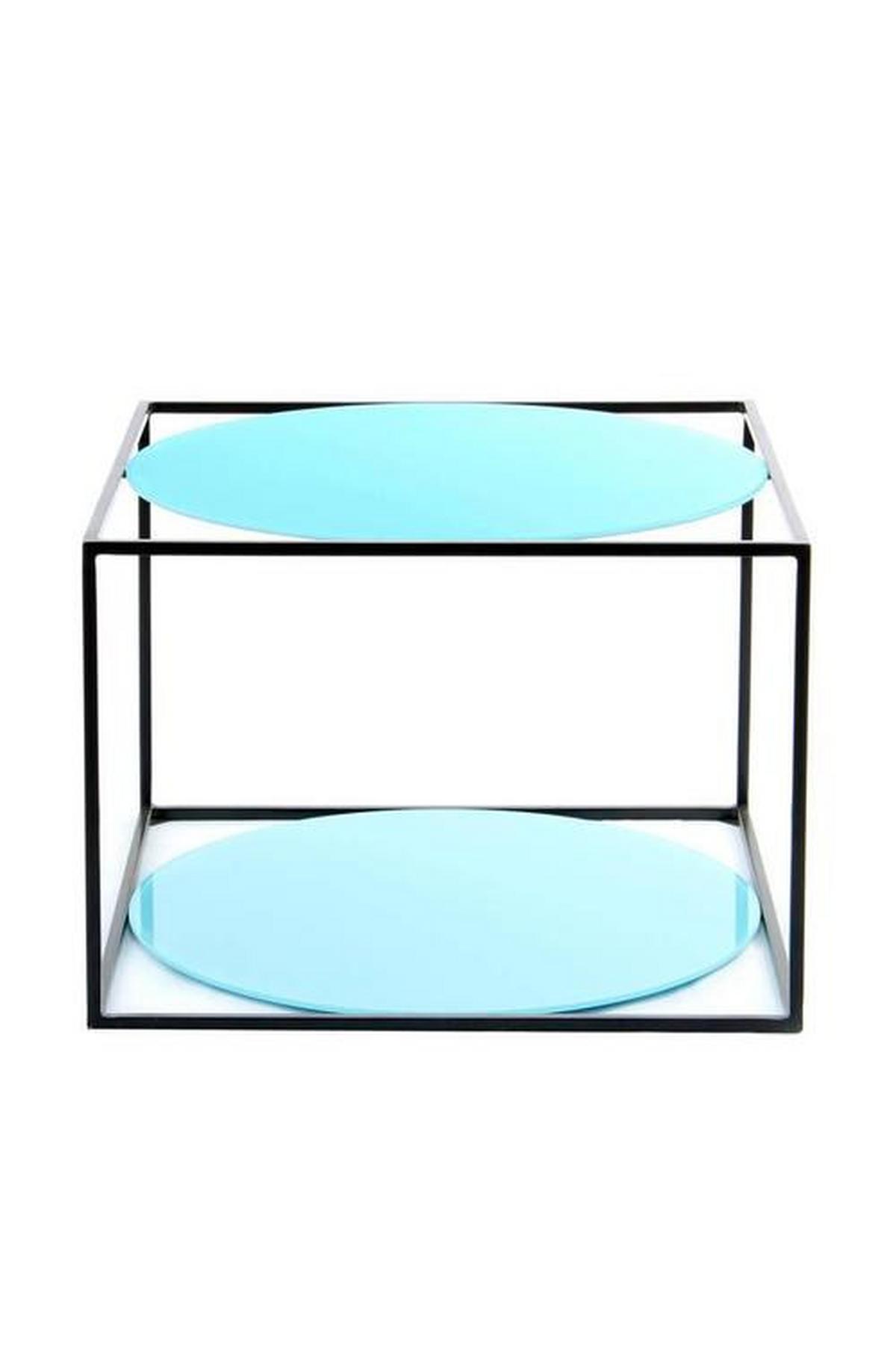 BEISTELLTISCH HMLT7 - Blau/Schwarz, Basics, Glas/Metall (50/50/36cm) - Kayoom