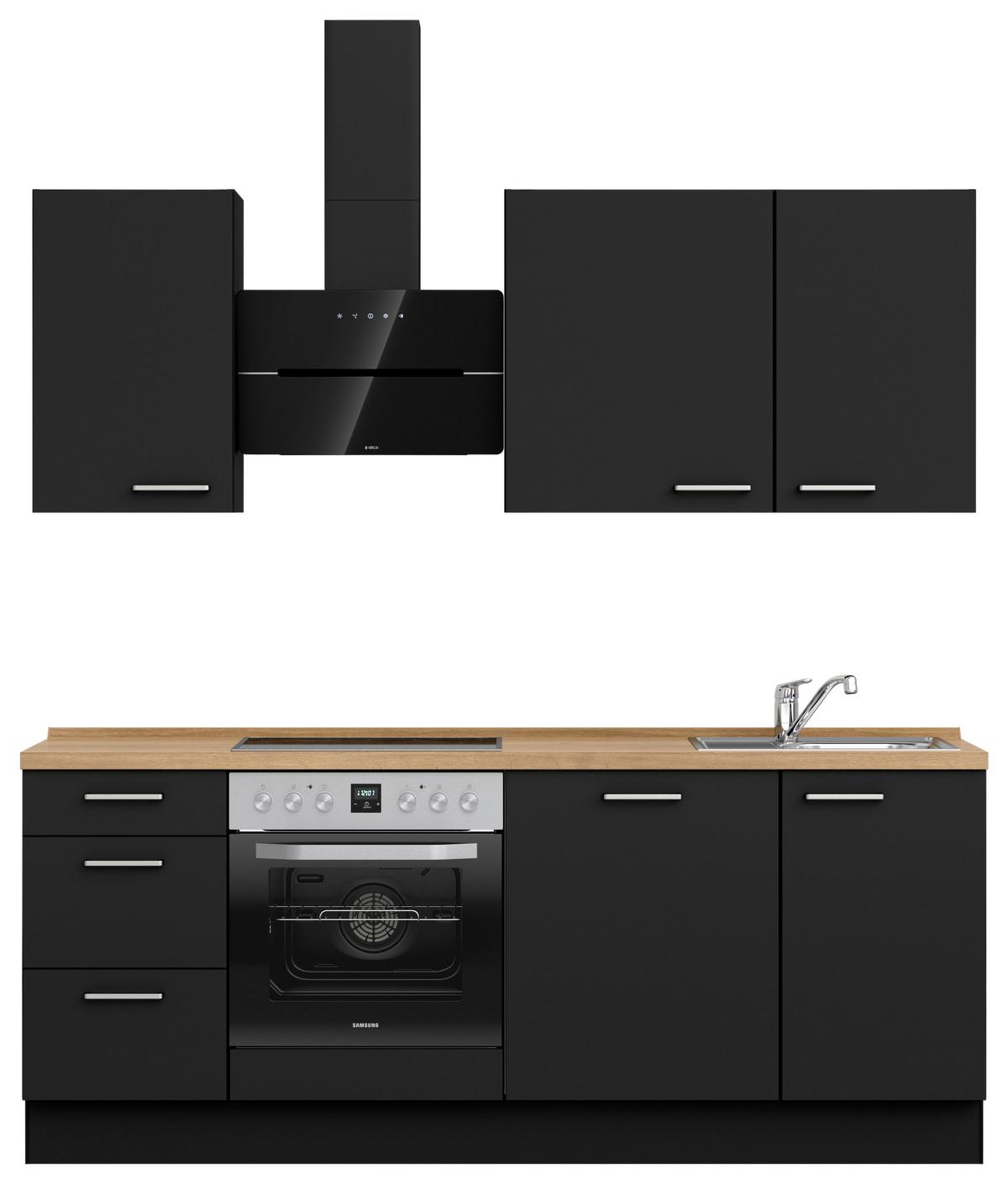 Küchenblock Touch High m. Geräten Schwarz - Edelstahlfarben/Eichefarben, MODERN, Holzwerkstoff/Metall (210cm) - Nobilia