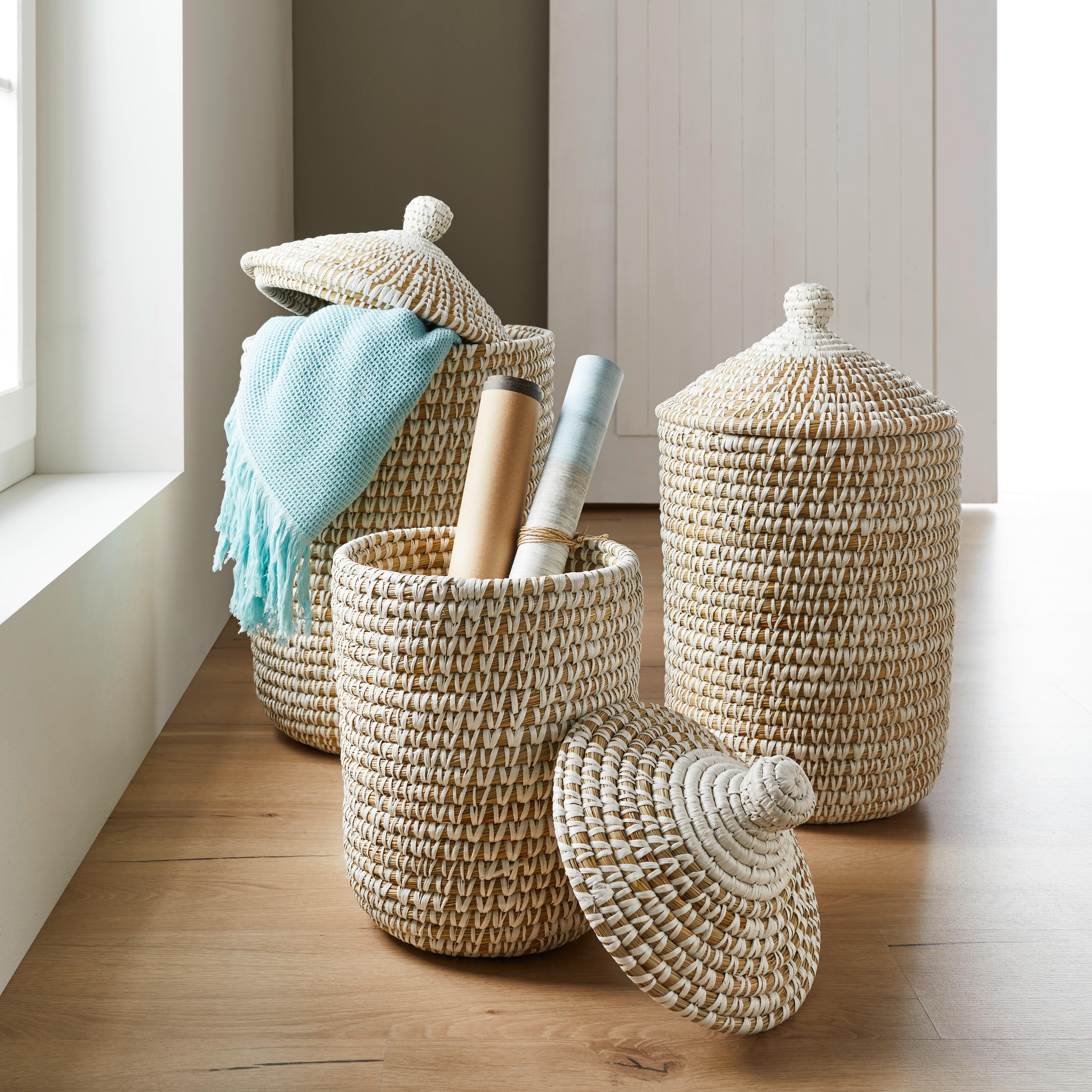 Kosár Lauren-M - fehér, Romantik / Landhaus, műanyag/természetes anyagok (32cm) - Zandiara
